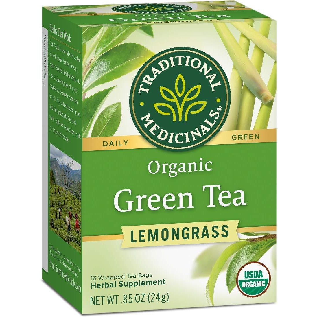 Traditional Medicinals Organic Green Tea Lemongrass Herbal Tea, Health Support, (Pack Of 1) - 16 Tea Bags