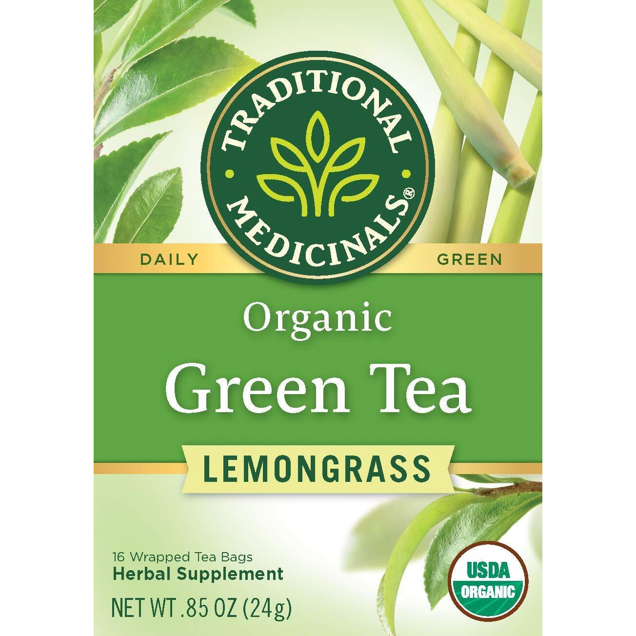 Traditional Medicinals Organic Green Tea Lemongrass Herbal Tea, Health Support, (Pack Of 1) - 16 Tea Bags