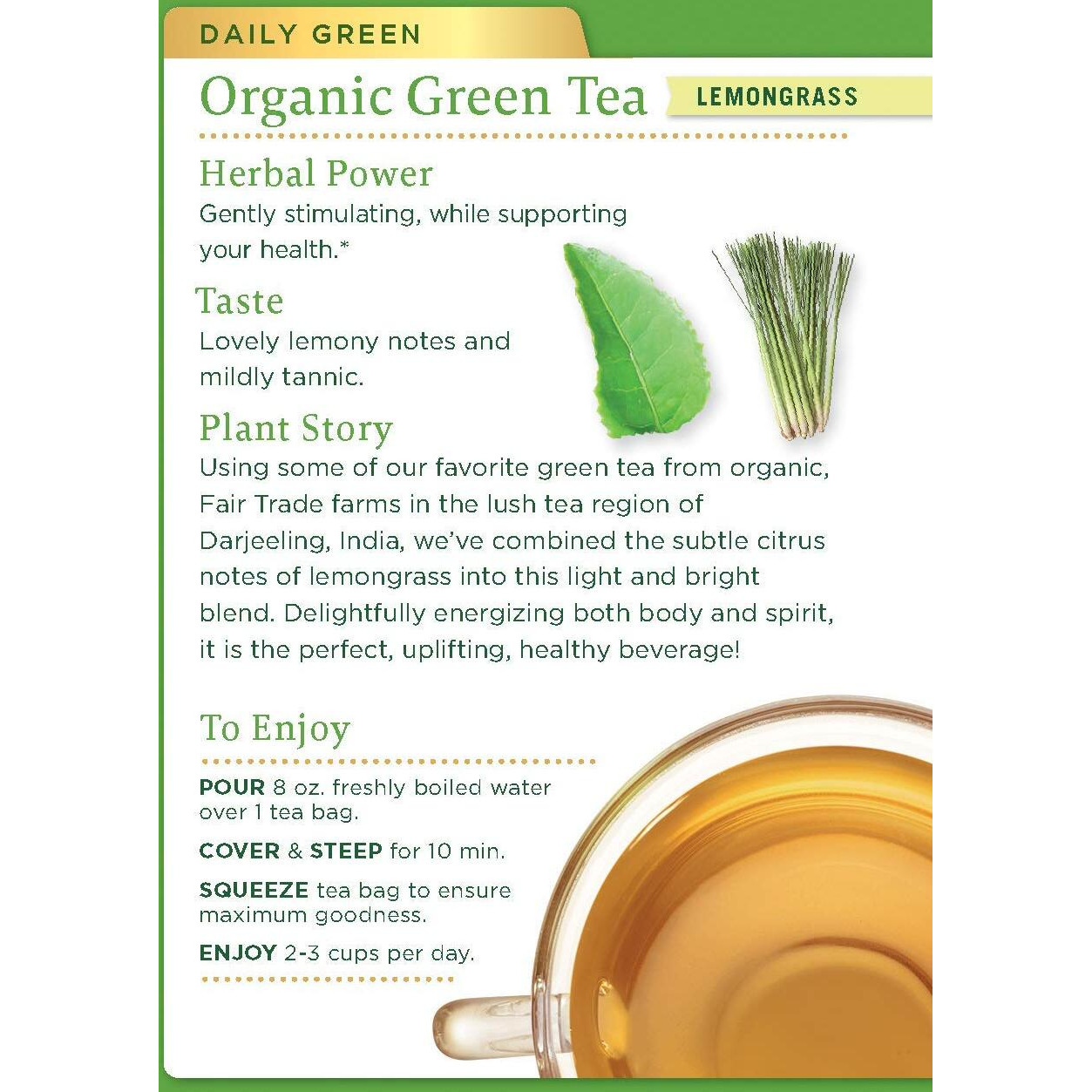 Traditional Medicinals Organic Green Tea Lemongrass Herbal Tea, Health Support, (Pack Of 1) - 16 Tea Bags