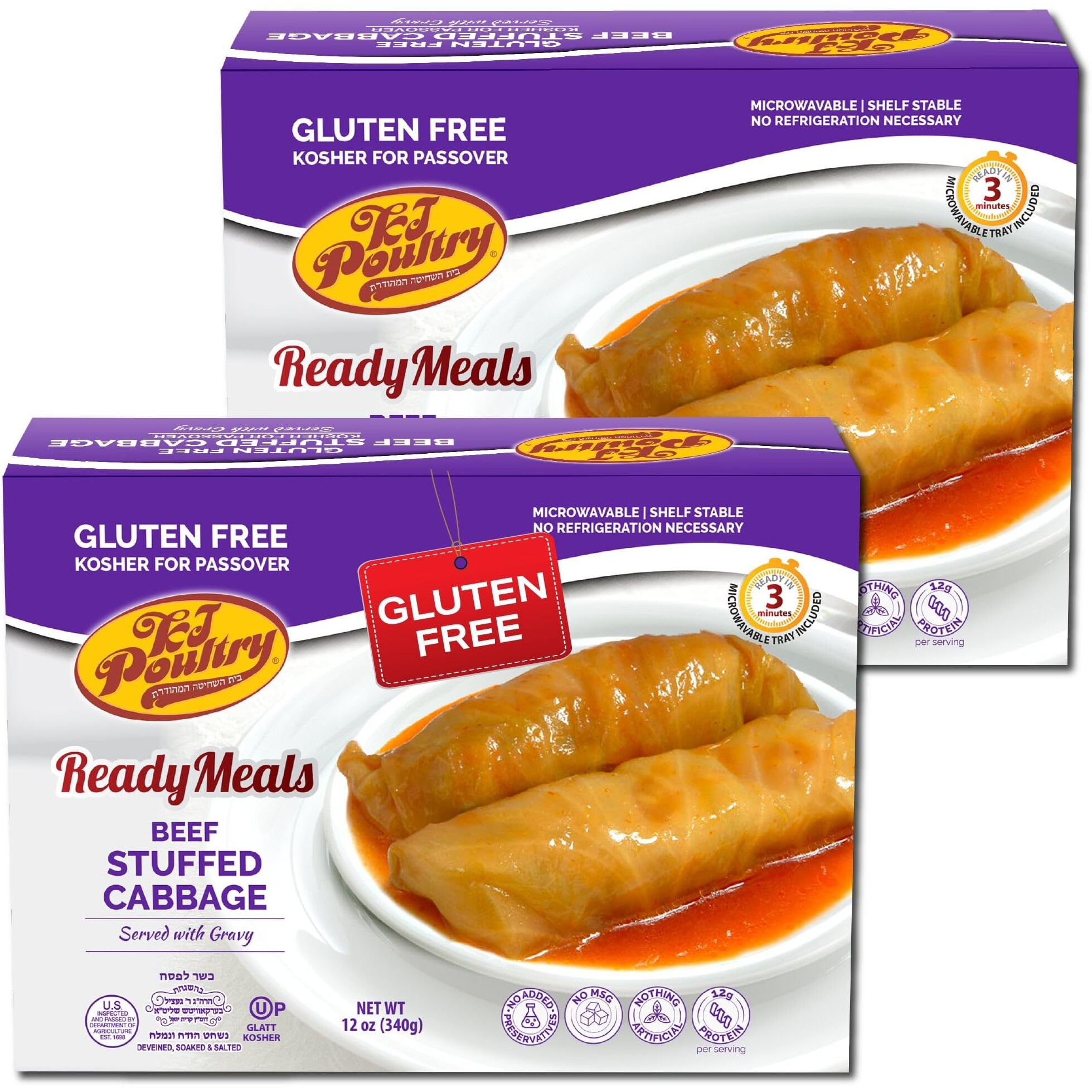 Kosher For Passover Gluten Free Meals, Beef Stuffed Cabbage Rolls In Gravy (2 Pack) Mre Meat Ready To Eat, Prepared Entree Fully Cooked, Shelf Stable Food Microwave Dinner - Traveler Backpacker