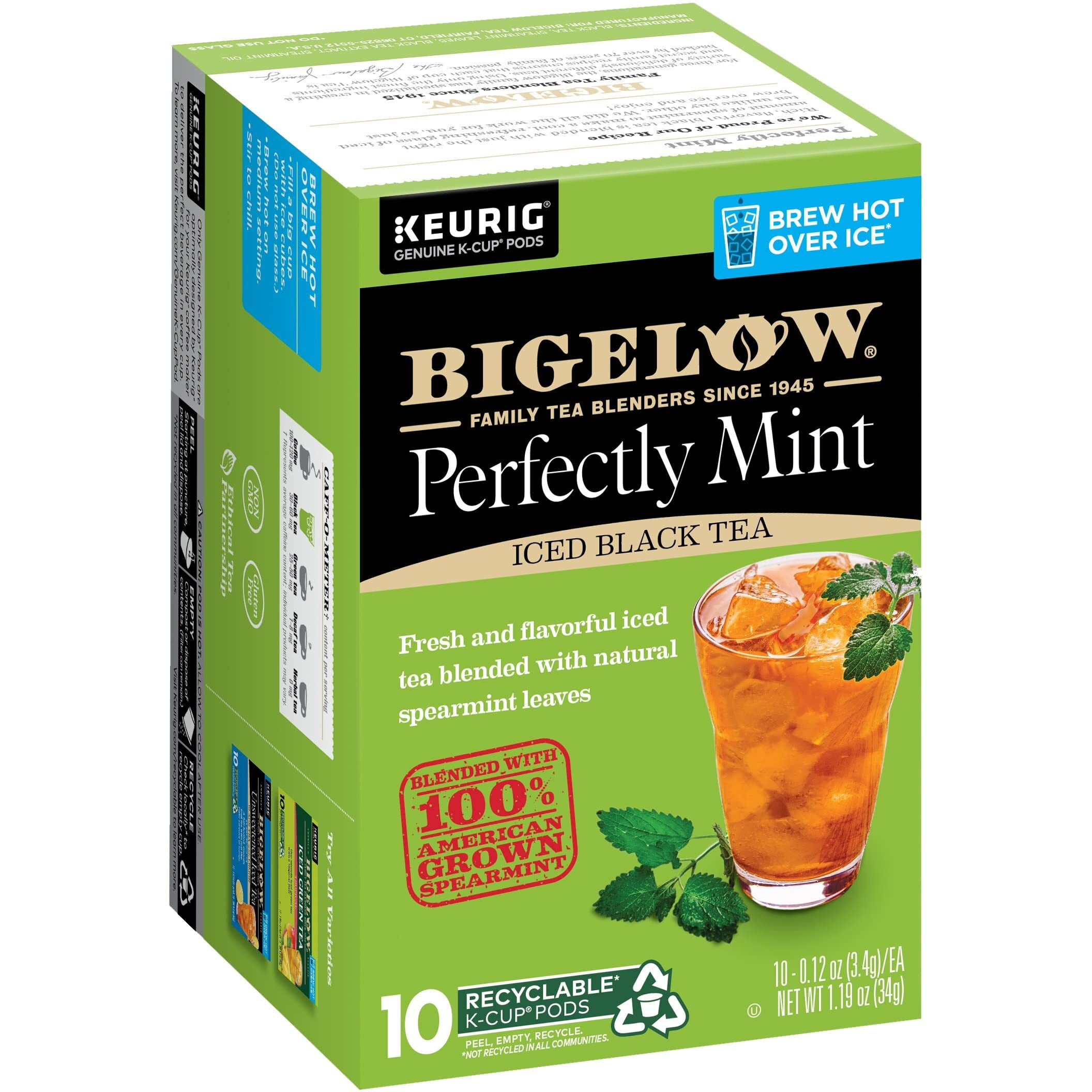 Bigelow Tea Unsweetened Perfectly Mint Iced Black Tea Keurig K Cup Pods, Caffeinated Tea Keurig Tea Pods, 10 Count Box (Pack Of 6), 60 Total K-Cup Pods