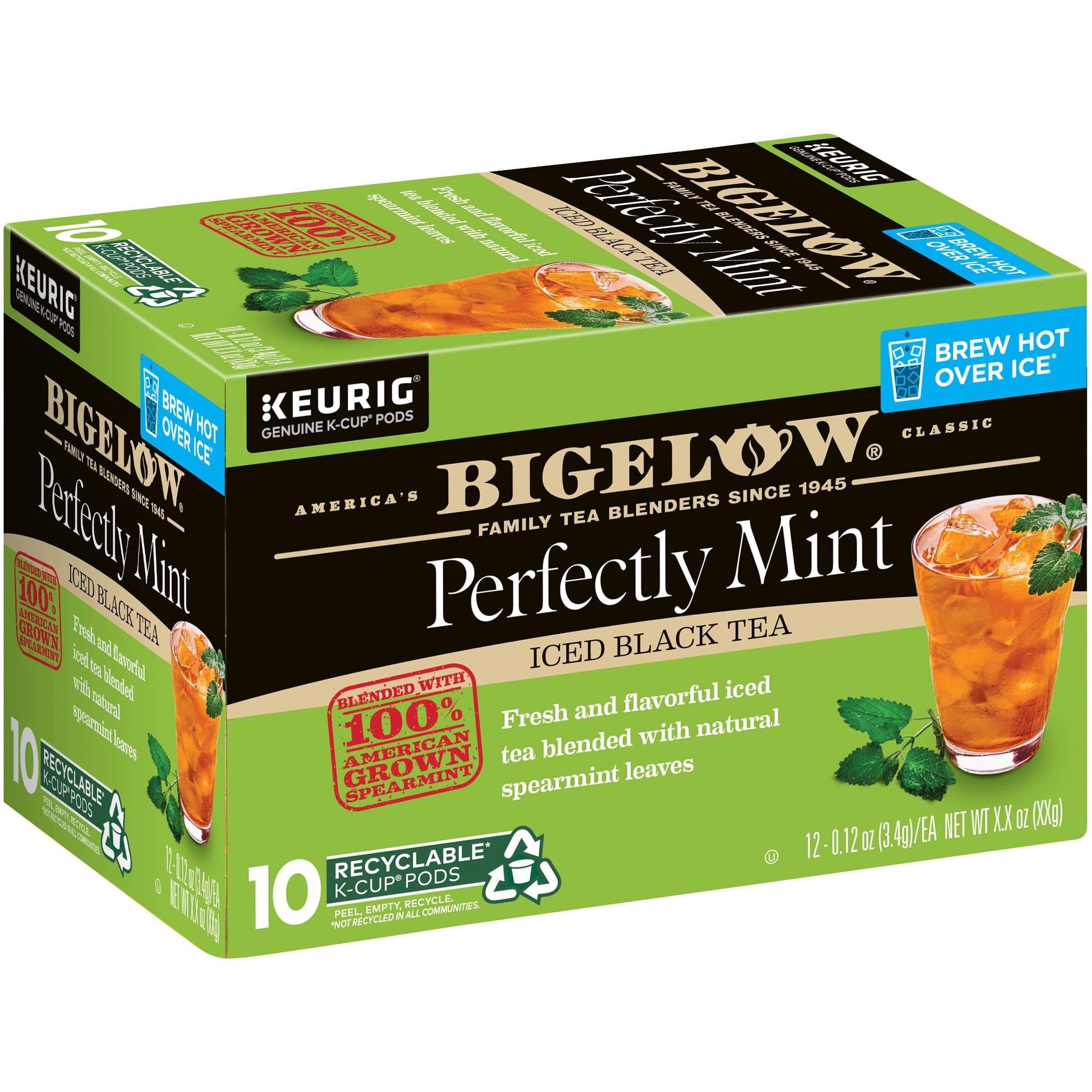 Bigelow Tea Unsweetened Perfectly Mint Iced Black Tea Keurig K Cup Pods, Caffeinated Tea Keurig Tea Pods, 10 Count Box (Pack Of 6), 60 Total K-Cup Pods