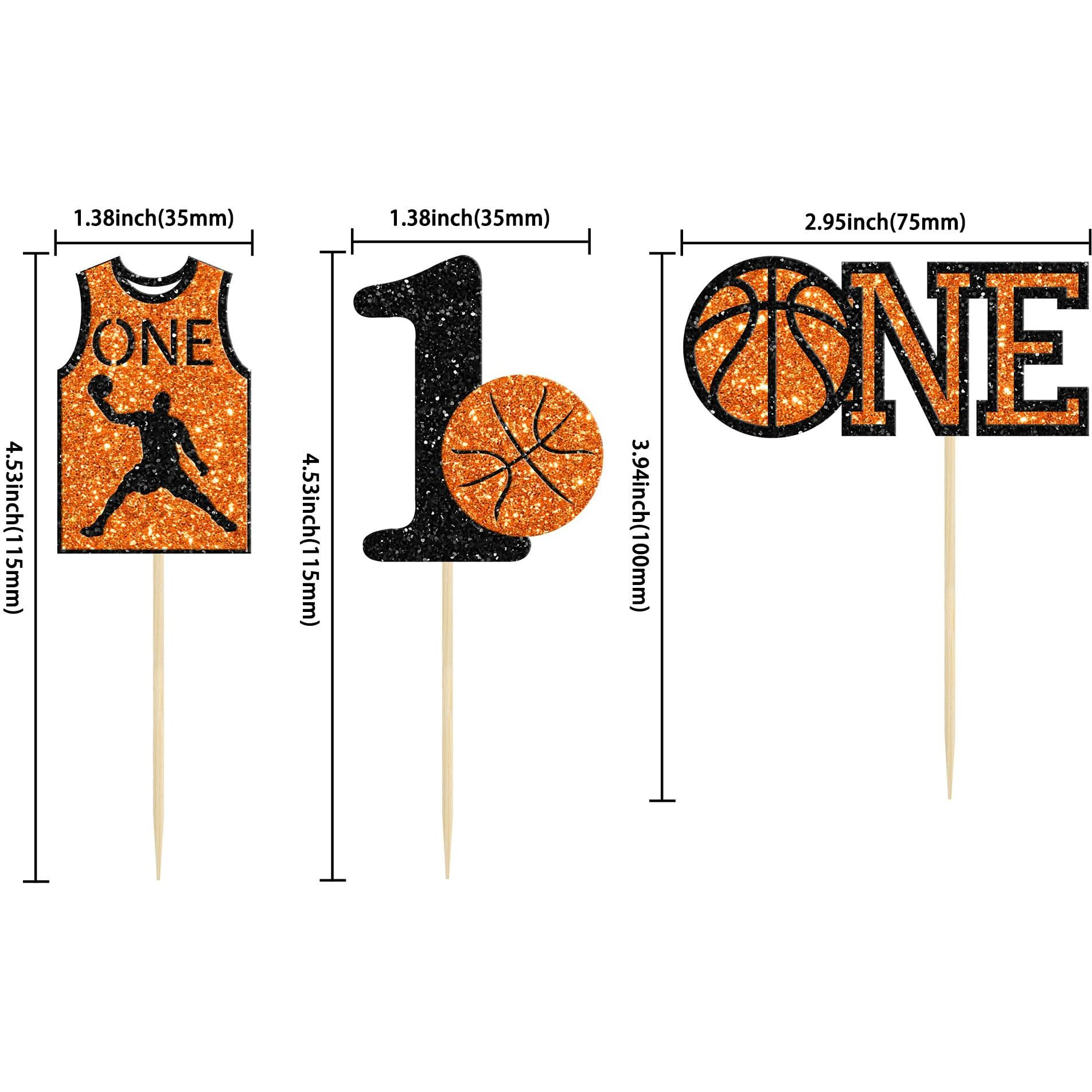 24Pcs Basketball One Cupcake Toppers Glitter Number 1 First Birthday Basketball Cupcake Picks For Basketball Sports Theme Baby Shower Kids 1St Birthday Party Cake Decorations Supplies