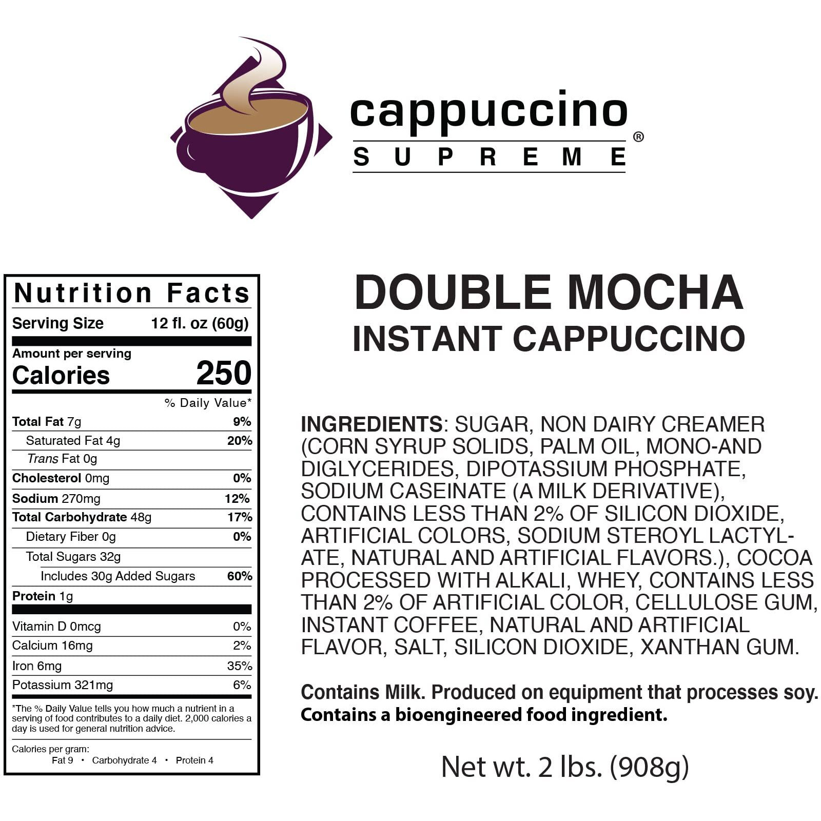 Cappuccino Supreme 2 Lb Bag Double Mocha Instant Cappuccino Mix