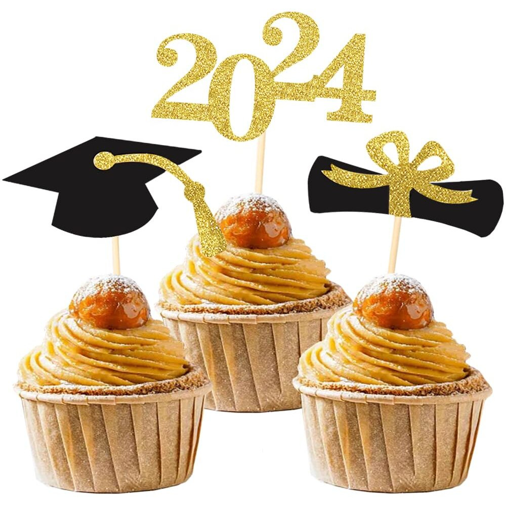 Class Of 2024 Glitter Graduation Cupcake Topper, Food/Appetizer Picks For Graduation Party (Graduation 01)