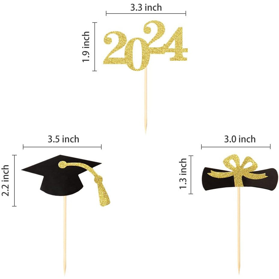 Class Of 2024 Glitter Graduation Cupcake Topper, Food/Appetizer Picks For Graduation Party (Graduation 01)