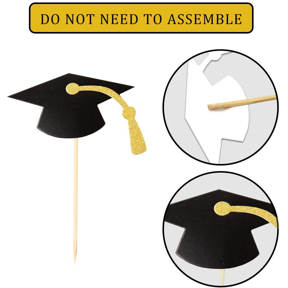 Class Of 2024 Glitter Graduation Cupcake Topper, Food/Appetizer Picks For Graduation Party (Graduation 01)