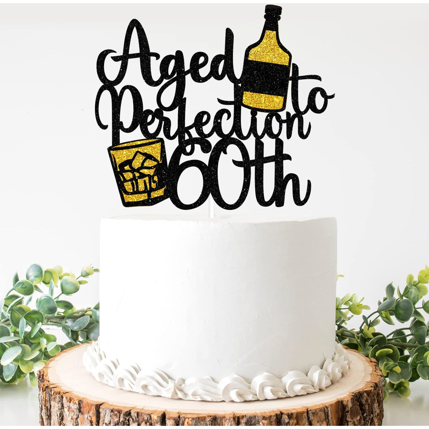Aged To Perfection 60Th Birthday Cake Topper - Wine 60Th Birthday Black Glitter Cake Topper - Vintage 1963 Happy 60Th Birthday Party Cake Decoration