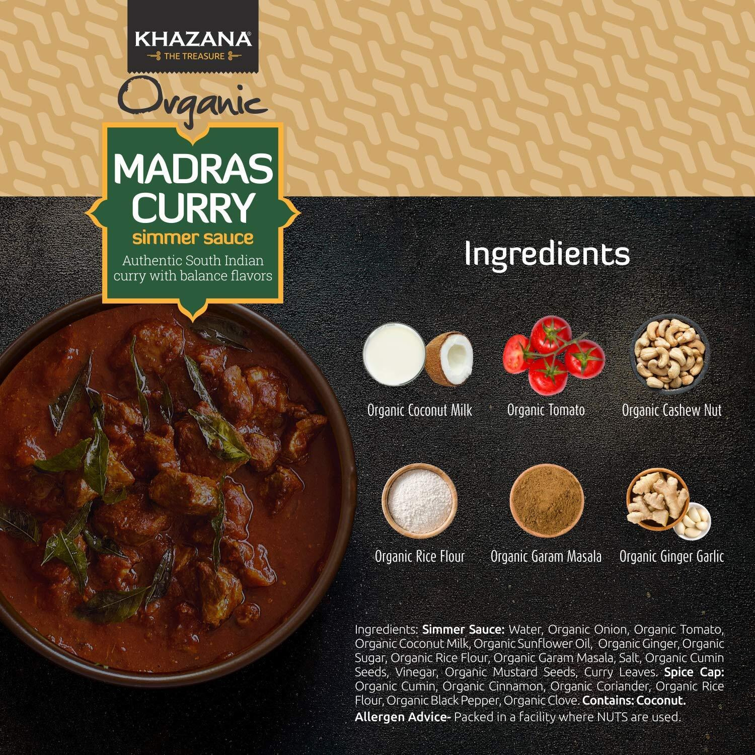 Khazana Organic Madras Curry Indian Simmer Sauce - 6 X 12.7Oz Jars | Non-Gmo, Vegan, Gluten Free, Kosher | Authentic Indian Meals Made Easy At Home