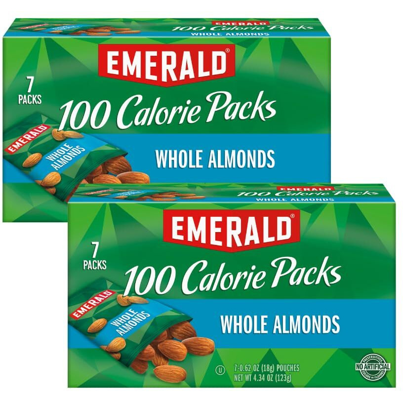Emerald Nuts Whole Almonds, 100-Calorie Individual Packs 7Ct, 4.34 Oz (Pack Of 2)