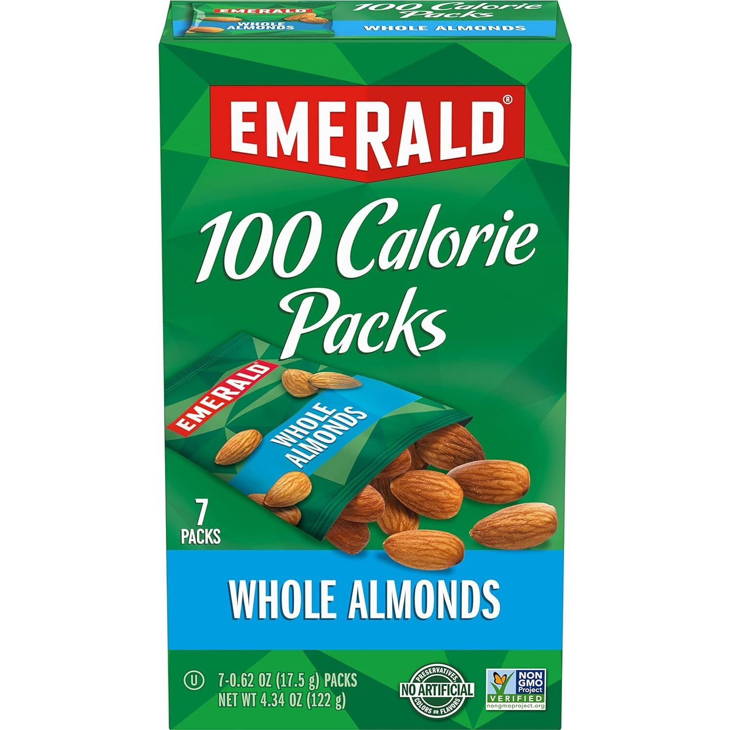 Emerald Nuts Whole Almonds, 100-Calorie Individual Packs 7Ct, 4.34 Oz (Pack Of 2)