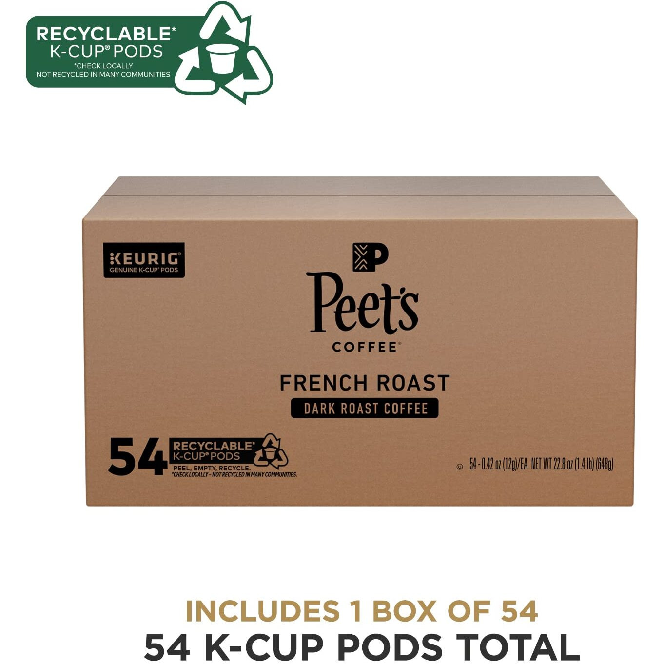 Peet's Coffee, Dark Roast K-Cup Pods For Keurig Brewers - French Roast 54 Count (1 Box Of 54 K-Cup Pods)