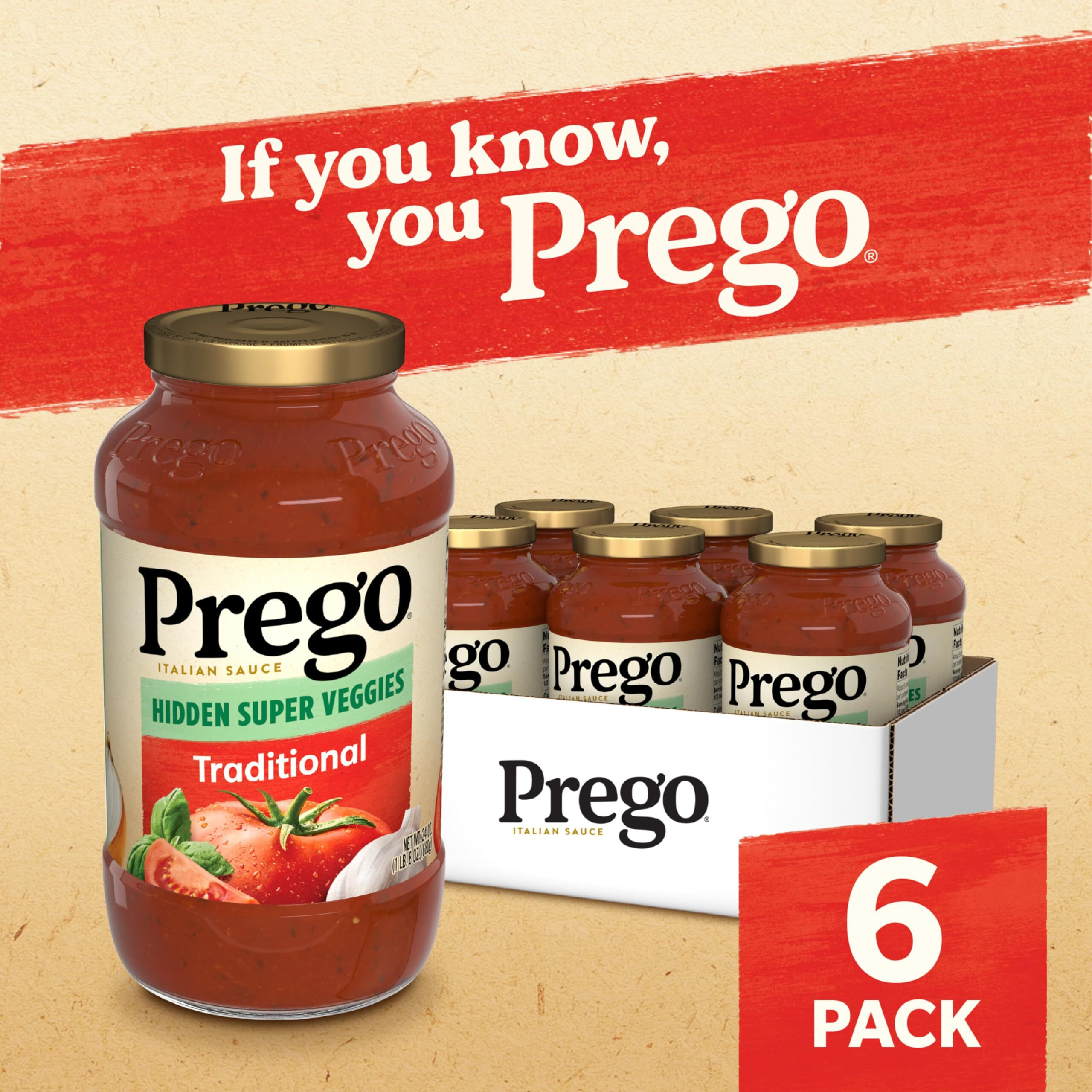 Prego Hidden Super Veggies Traditional Pasta Sauce, 24 Oz Jar (Case Of 6)