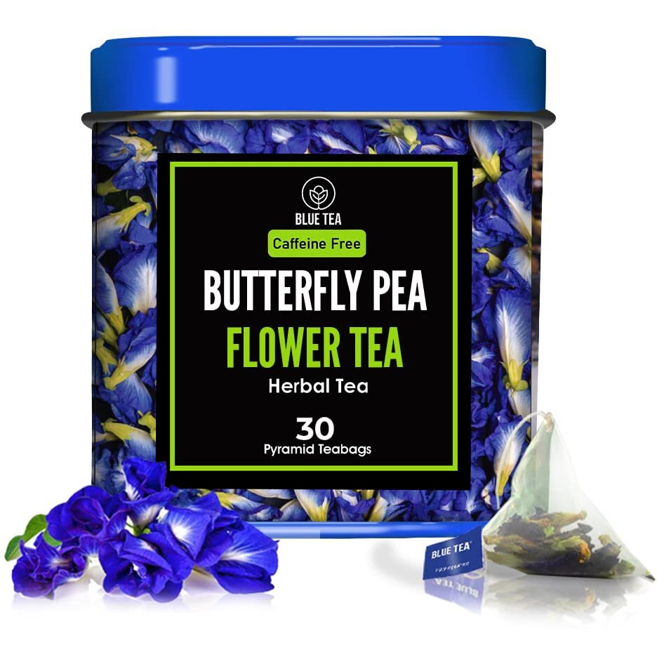 Blue Tea - Butterfly Pea Flower - 30 Count - Plant Based Tea Bag | Prime Saving Day | Detoxfying Blend | Flower Based - Herbal Tea - Caffeine Free - Chemical Free - Vegan | Reusable Tin Pack