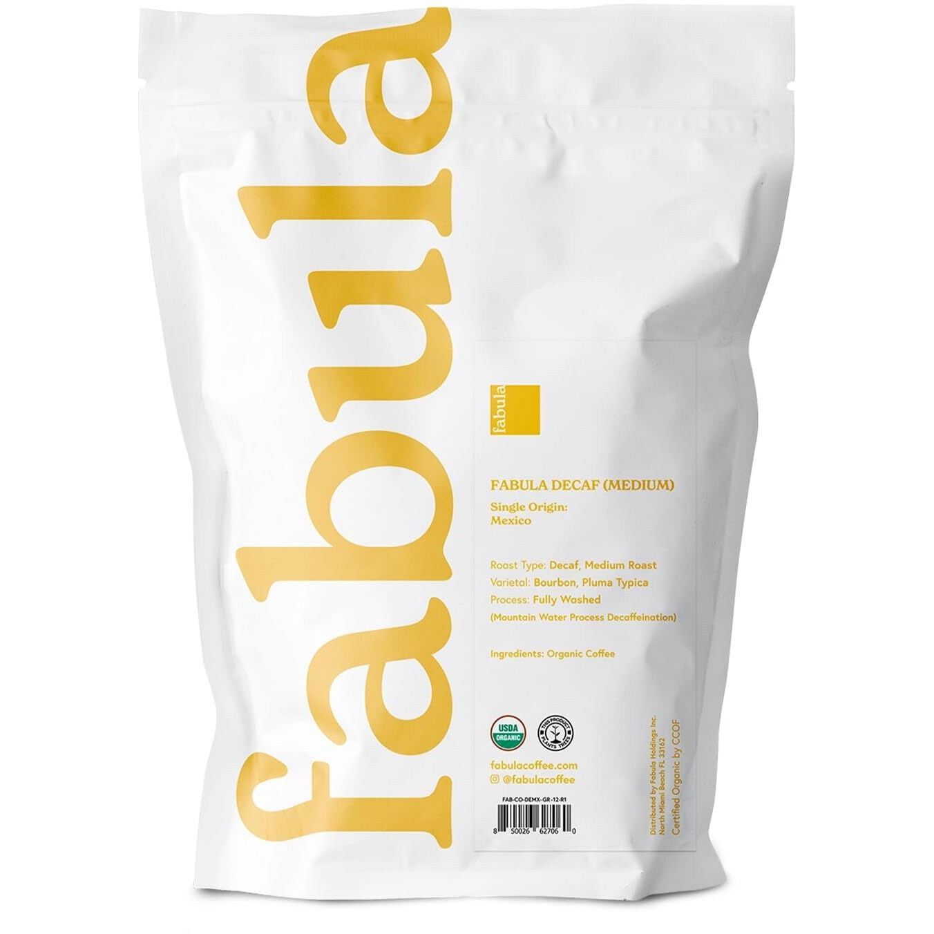 Fabula Coffee Decaf Medium Roast Whole Beans - Organic - Low Acid - Single Origin - Non-Gmo - Mold Free - 12 Ounces