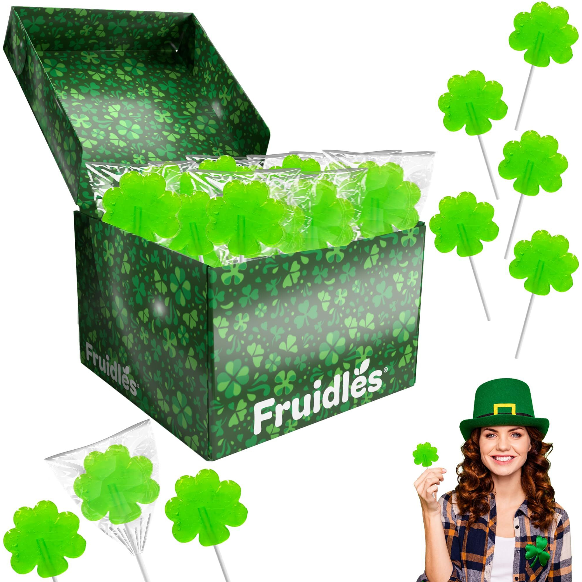 The Dreidel Company St. Patrick's Day Green Shamrock Lollipops, Candy Suckers, Party Favor, Individually Wrapped (25-Pack)