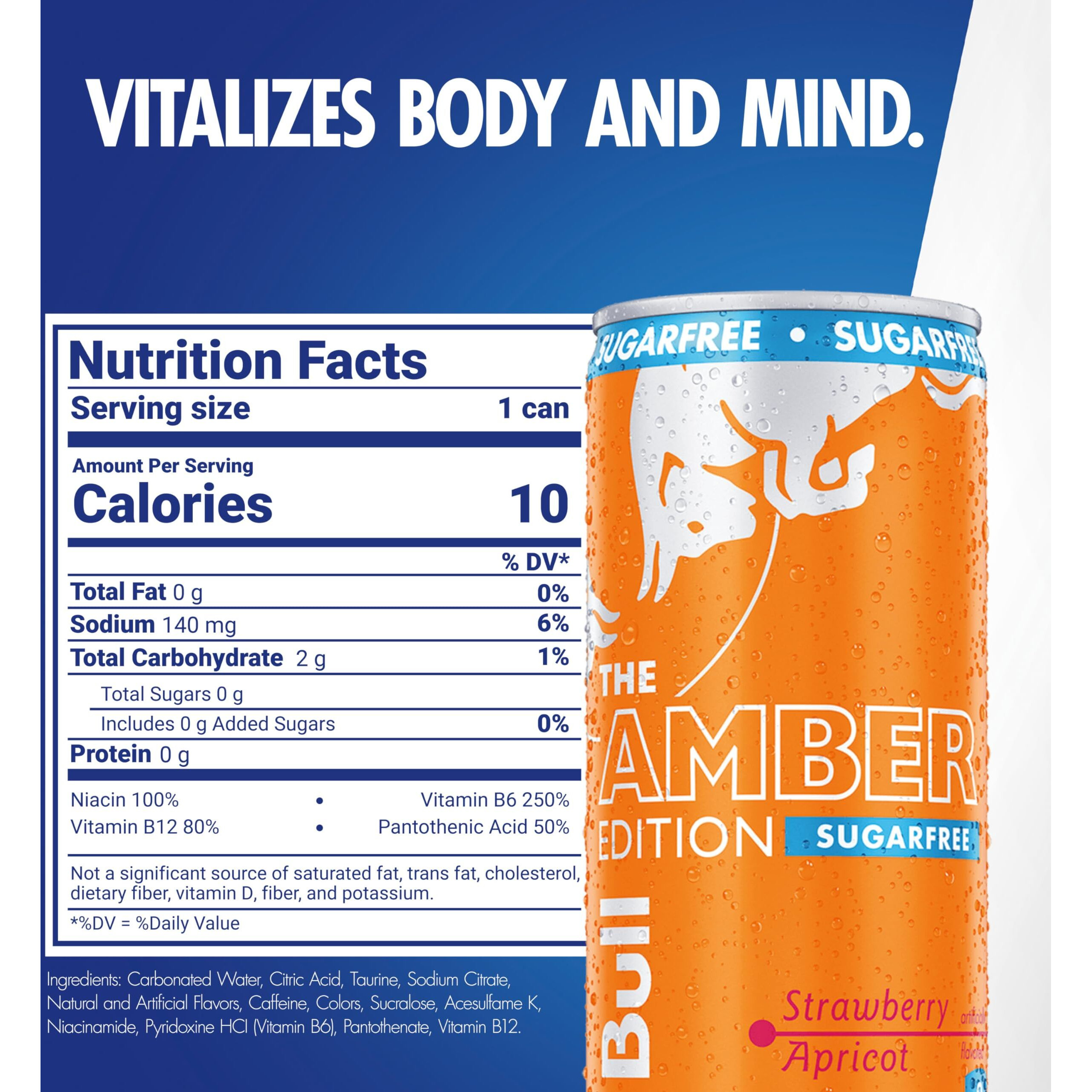 Red Bull Amber Edition Sugar Free Energy Drink, Strawberry Apricot, With 80Mg Caffeine Plus Taurine & B Vitamins, 8.4 Fl Oz, 6 Packs Of 4 Cans (Pack Of 24)
