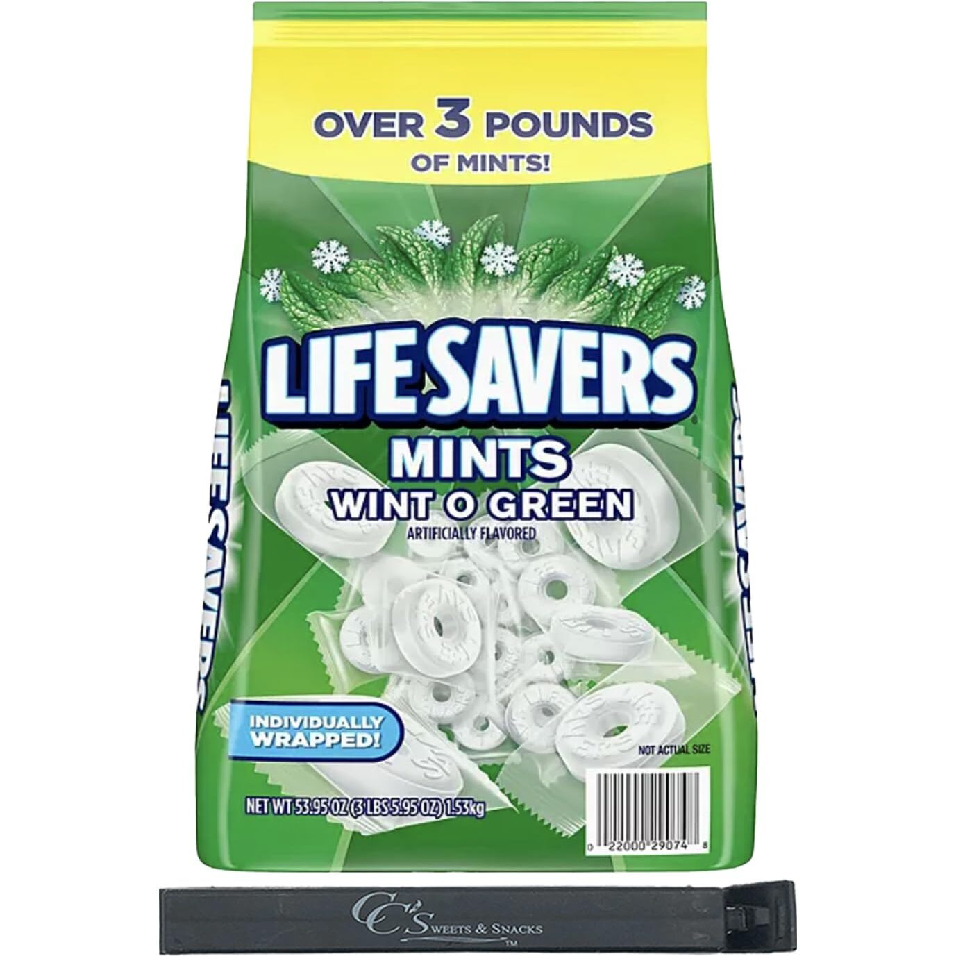 Lifesavers Wint O Green Individually Wrapped Mints - Bulk 3.5Lbs W/Cc's Sweets & Snacks Bag Clip