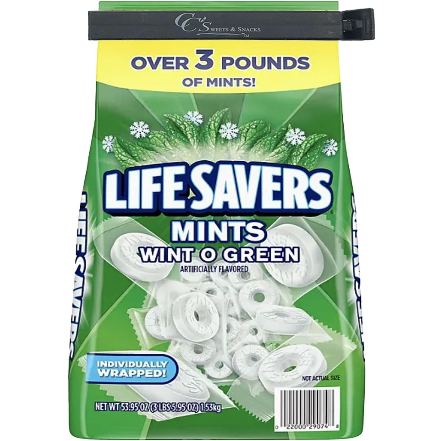 Lifesavers Wint O Green Individually Wrapped Mints - Bulk 3.5Lbs W/Cc's Sweets & Snacks Bag Clip