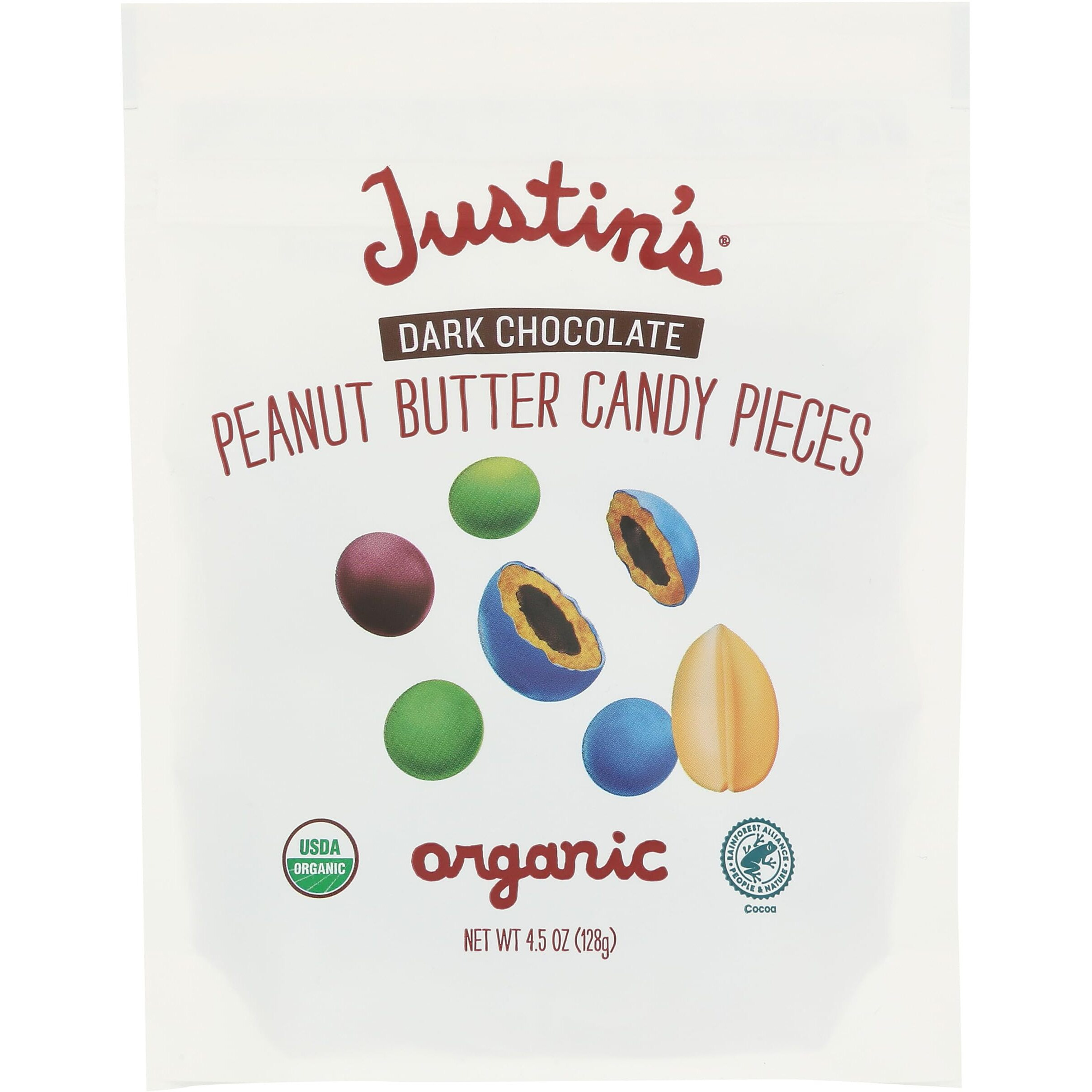 Justins Organic Dark Chocolate Peanut Butter Candy Pieces, 4.5 Oz, 6 Pack