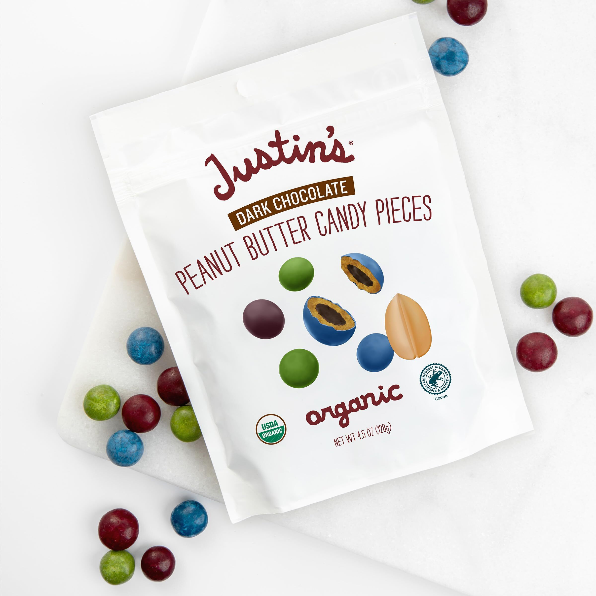 Justins Organic Dark Chocolate Peanut Butter Candy Pieces, 4.5 Oz, 6 Pack