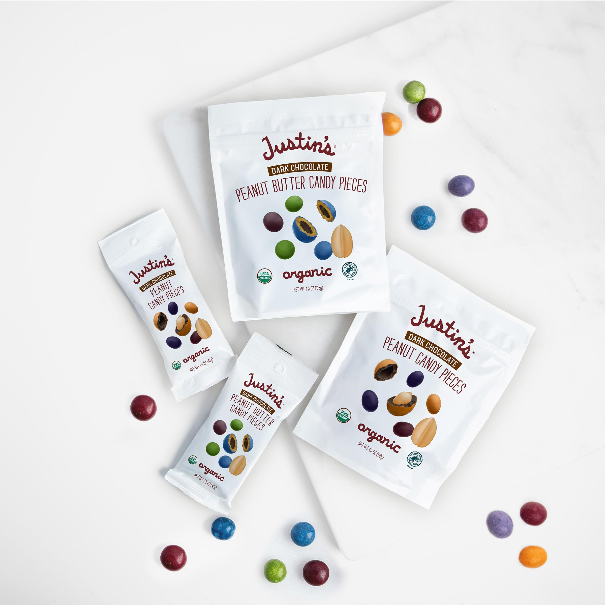 Justins Organic Dark Chocolate Peanut Butter Candy Pieces, 4.5 Oz, 6 Pack