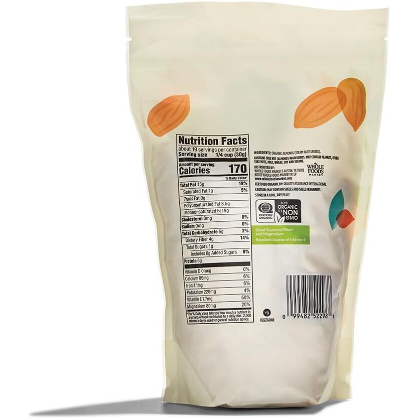 365 By Whole Foods Market, Almonds Unroasted Unsalted Value Size Organic, 20 Ounce