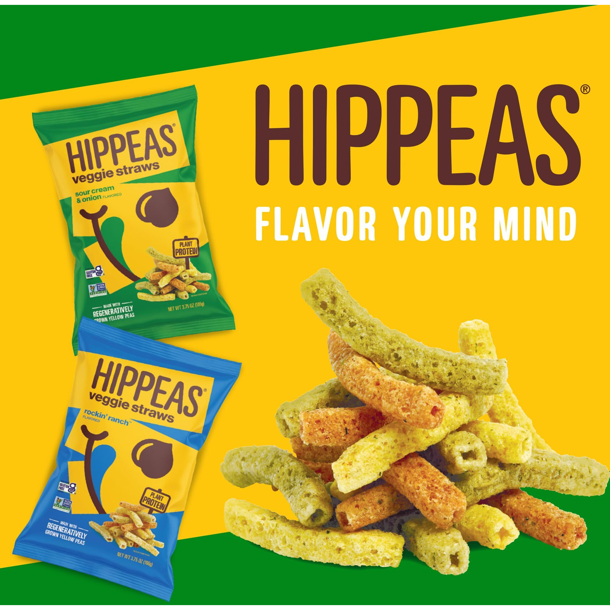Hippeas Veggie Straws, Variety Pack Straight Up Sea Salt, Sour Cream & Onion, Rockin Ranch, 0.75 Ounce (Pack Of 18), 2G Protein, 1G Fiber, Vegan, Gluten-Free, Crunchy, Plant Protein Snacks