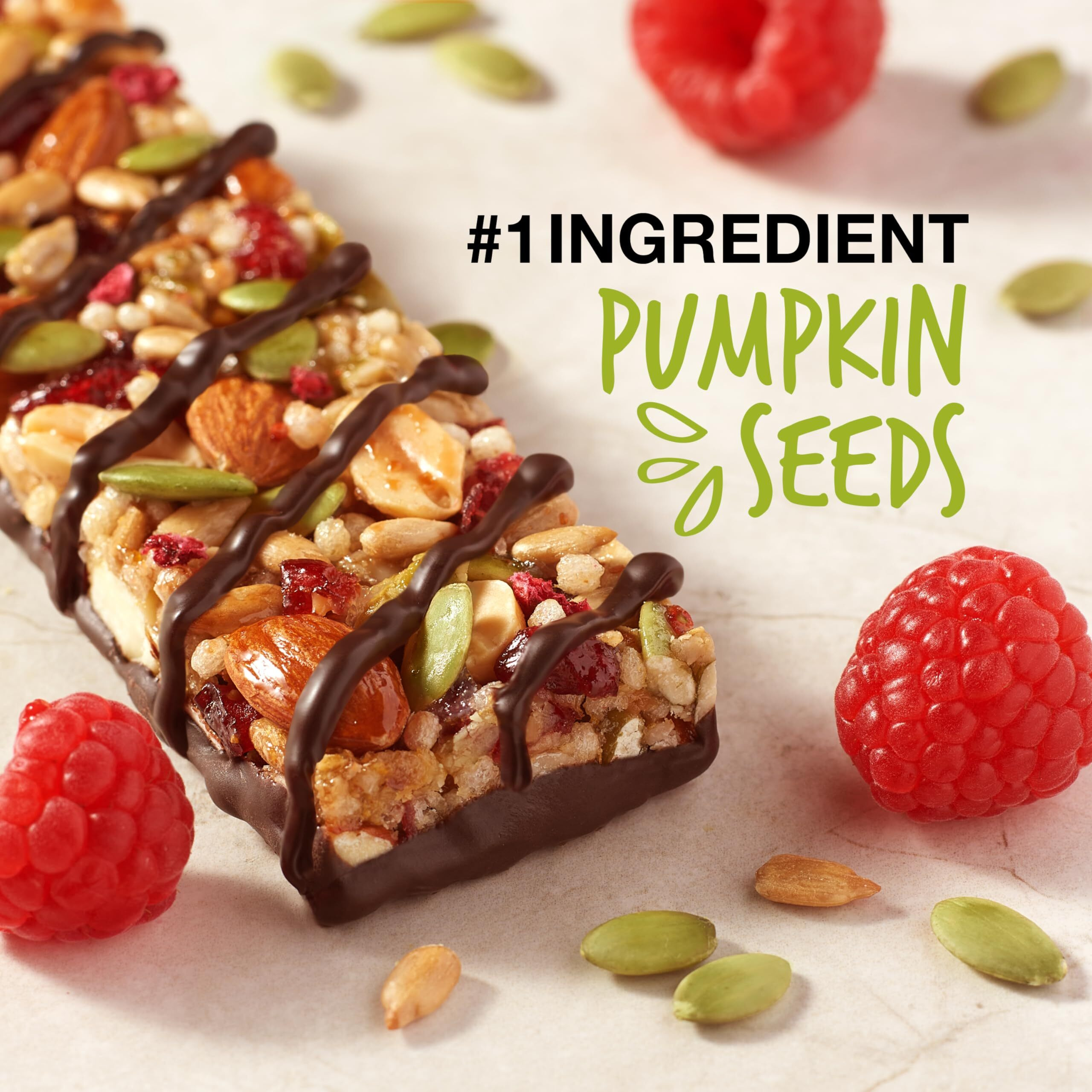 Kind Seeds Fruit & Nuts Snack Bar, Dark Chocolate Raspberry Pumpkin Seed | 5G Protein, High Fiber, Gluten Free Bars, 1.4 Oz, 12 Count