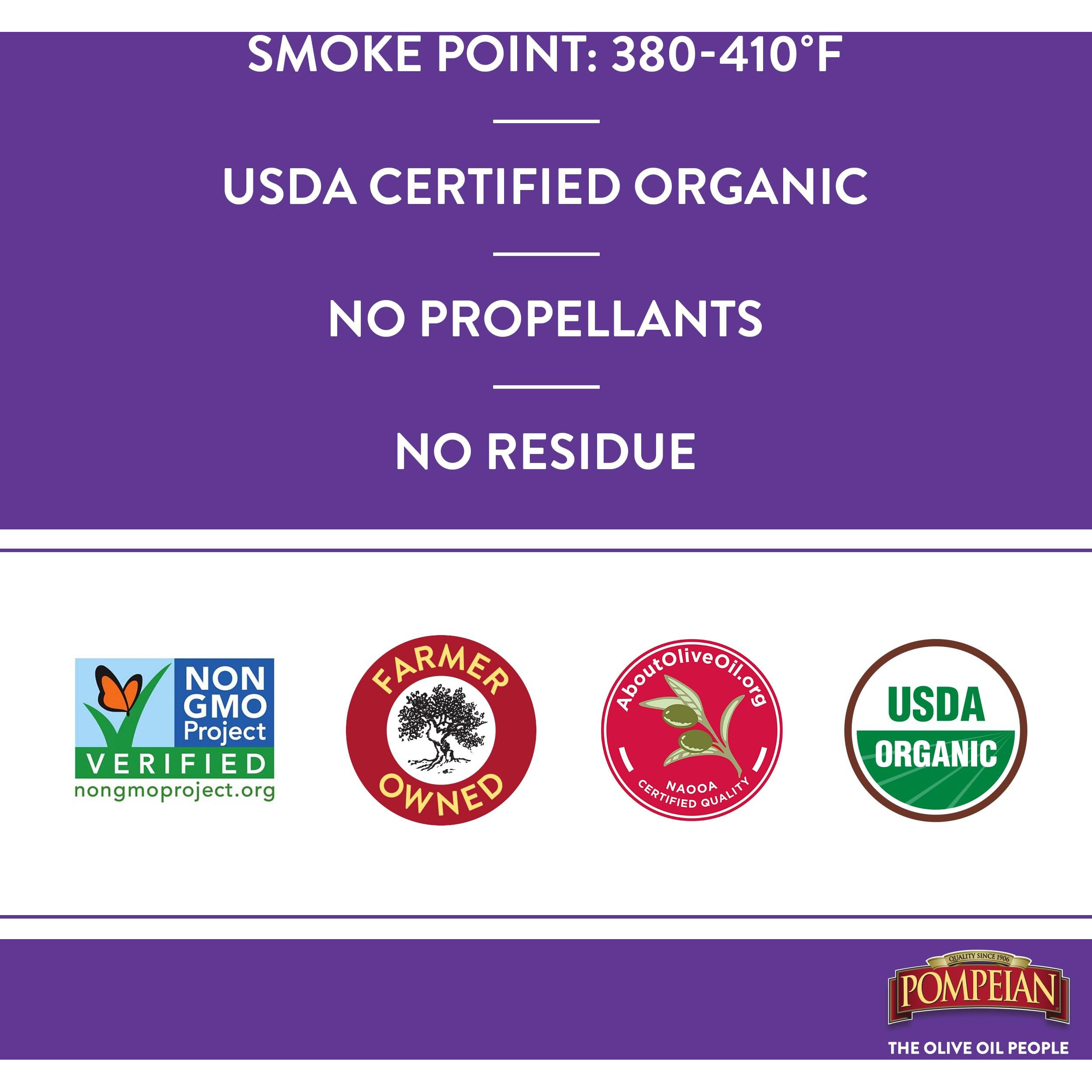 Pompeian Usda Certified Organic Smooth Extra Virgin Olive Oil Non-Stick Cooking Spray, First Cold Pressed, Delicate Flavor, Perfect For Saut  Ing & Stir-Frying, No Propellants, 5 Fl. Oz.,(Pack Of 6)