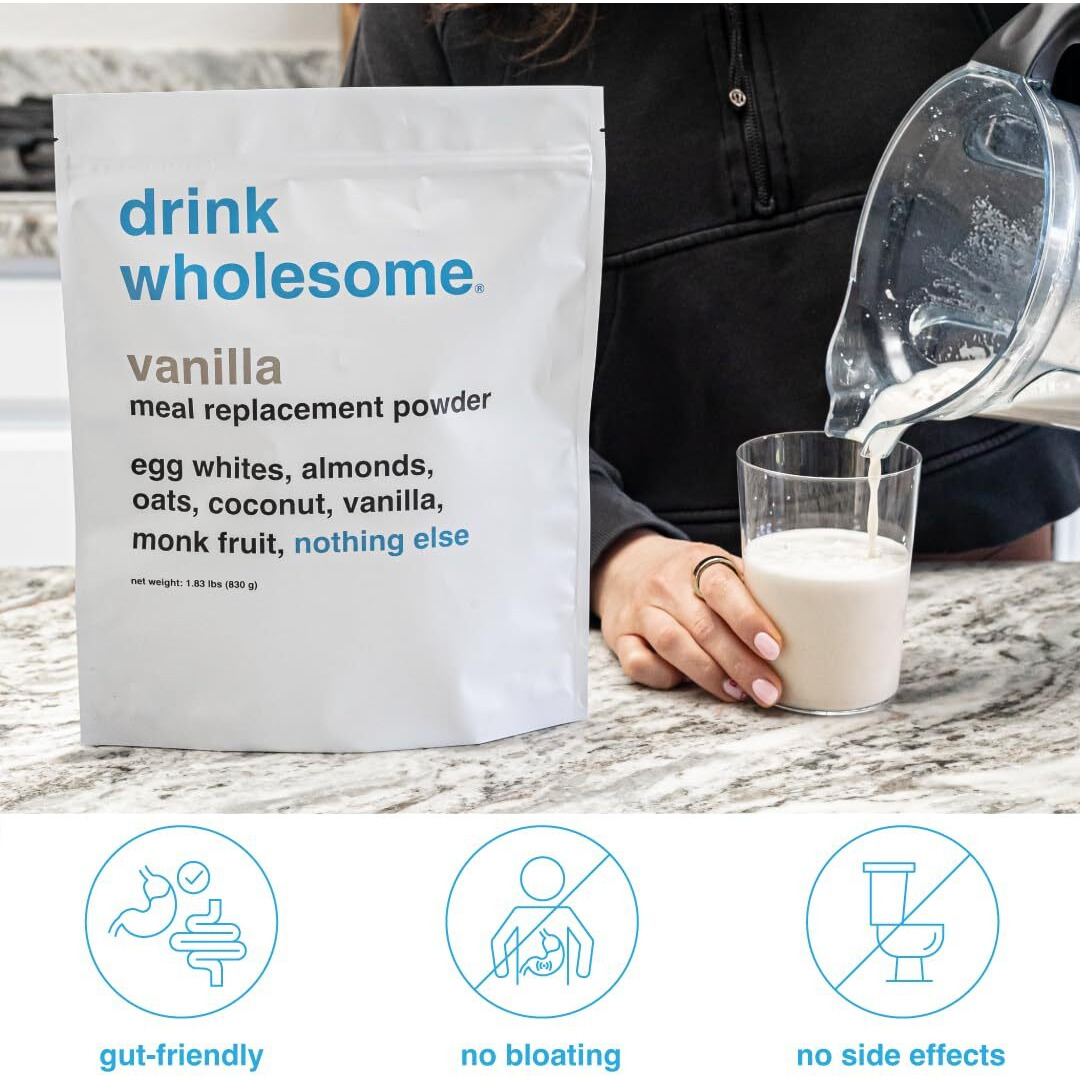 Drink Wholesome Vanilla Meal Replacement Powder | For Sensitive Stomachs | Easy To Digest | Gut Friendly | No Bloating | Dairy Free Meal Replacement | Lactose Free Meal Replacement | 1.83 Lb