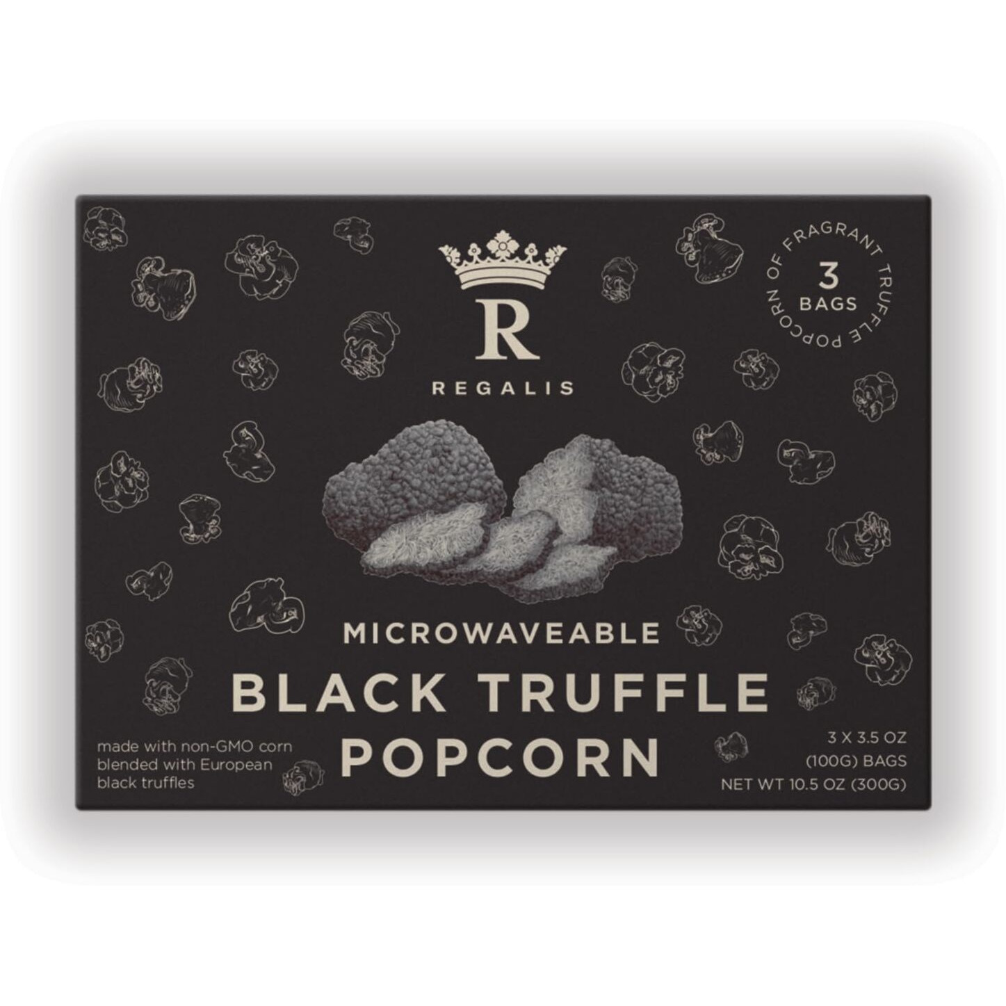 Regalis Microwavable Black Truffle Popcorn, Non-Gmo Kernels, Real Black European Truffle, 3 Bags