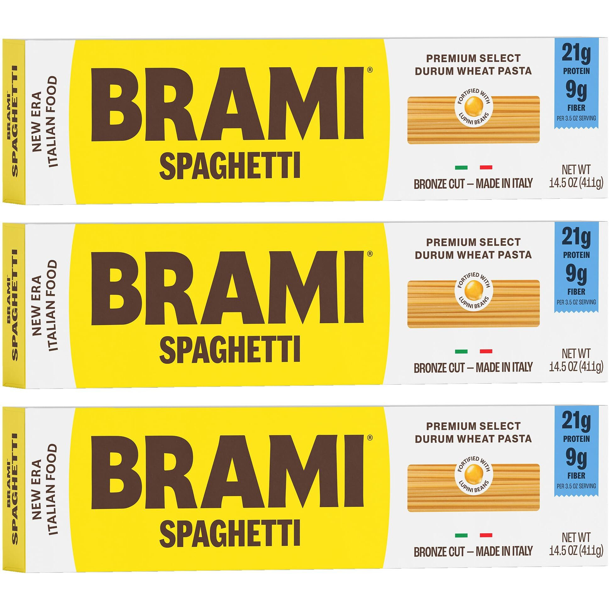 Brami Spaghetti Pasta | Low Carb | High Fiber | High Protein | Non-Gmo | Keto | Made In Italy | Dry Pasta | Semolina Pasta | Fortified With Heart Healthy Lupini Beans | 14.5Oz (Pack Of 3)