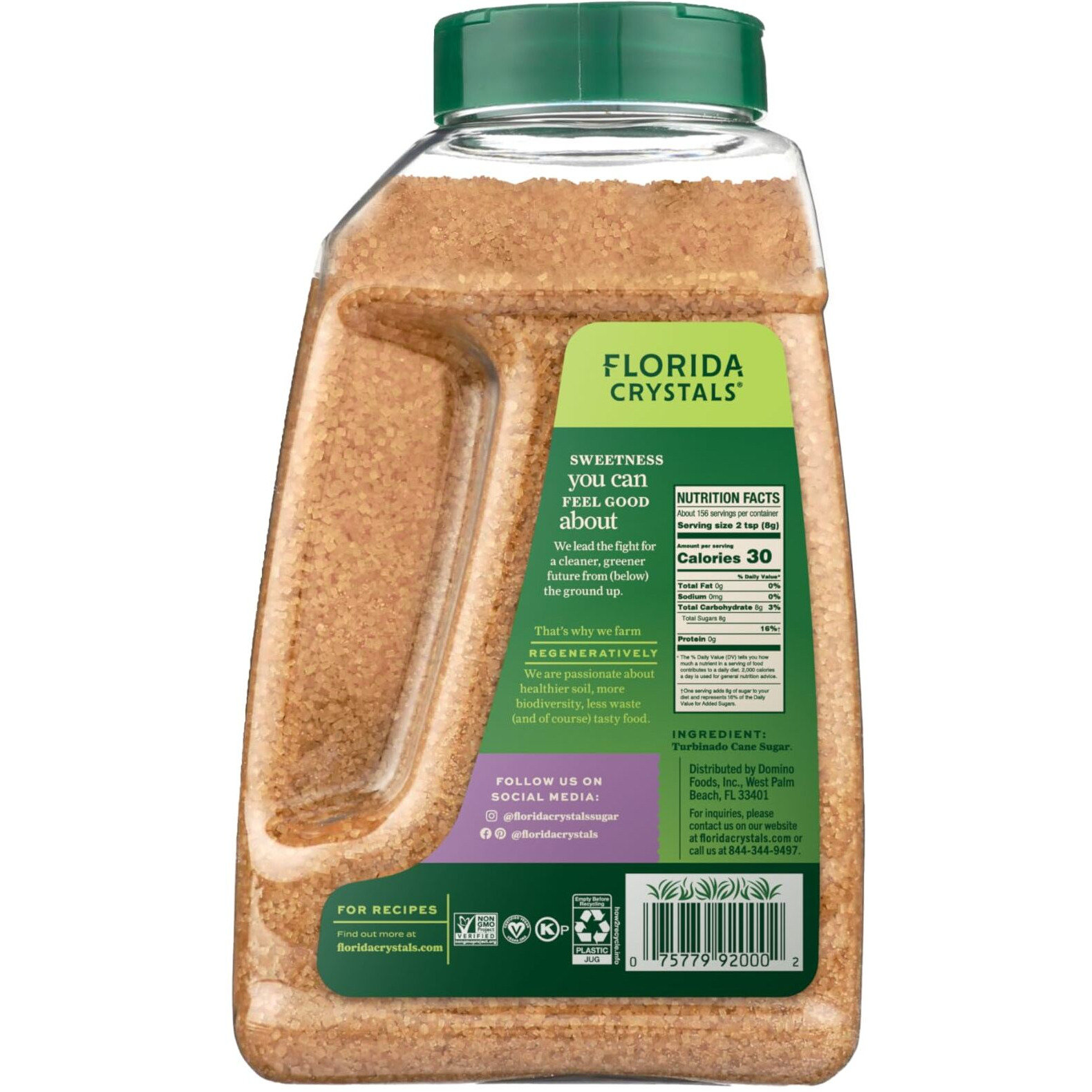 Florida Crystals Turbinado Cane Sugar, 44 Oz (3 Lb) Jug (Pack Of 2)