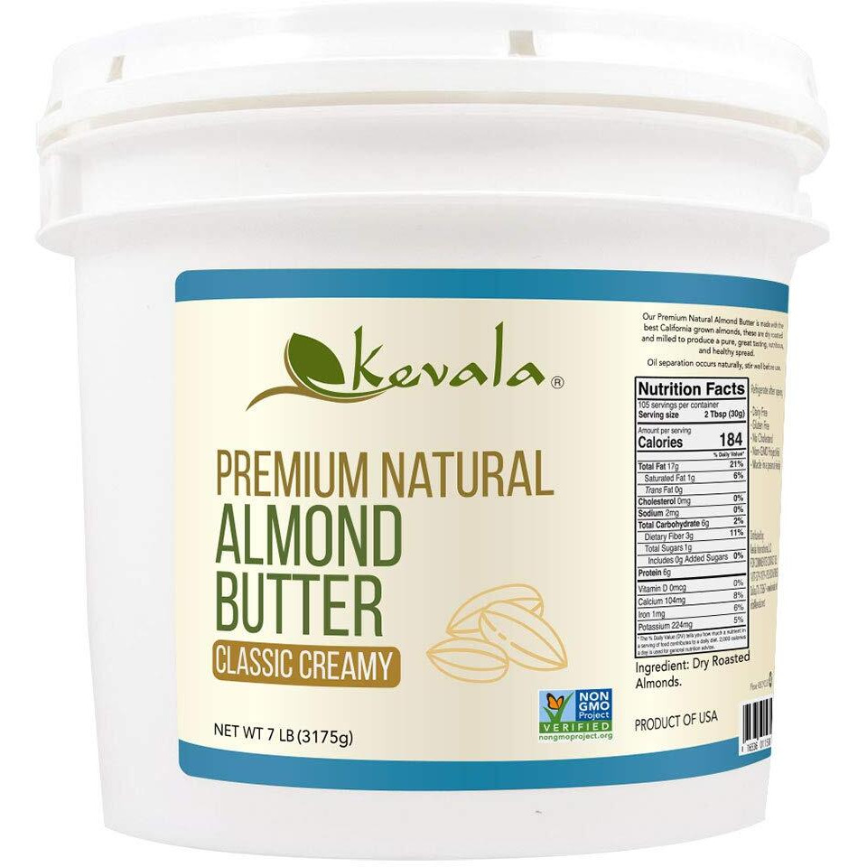 Kevala Almond Butter - Creamy - Gluten Free - Dairy Free Butter - Spreadable Butter - Almond Paste For Baking - Roasted Almonds - Premium Natural - 7 Lb - 3175 Gr