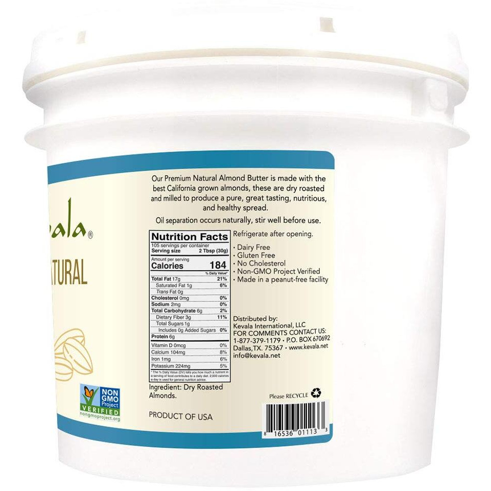 Kevala Almond Butter - Creamy - Gluten Free - Dairy Free Butter - Spreadable Butter - Almond Paste For Baking - Roasted Almonds - Premium Natural - 7 Lb - 3175 Gr