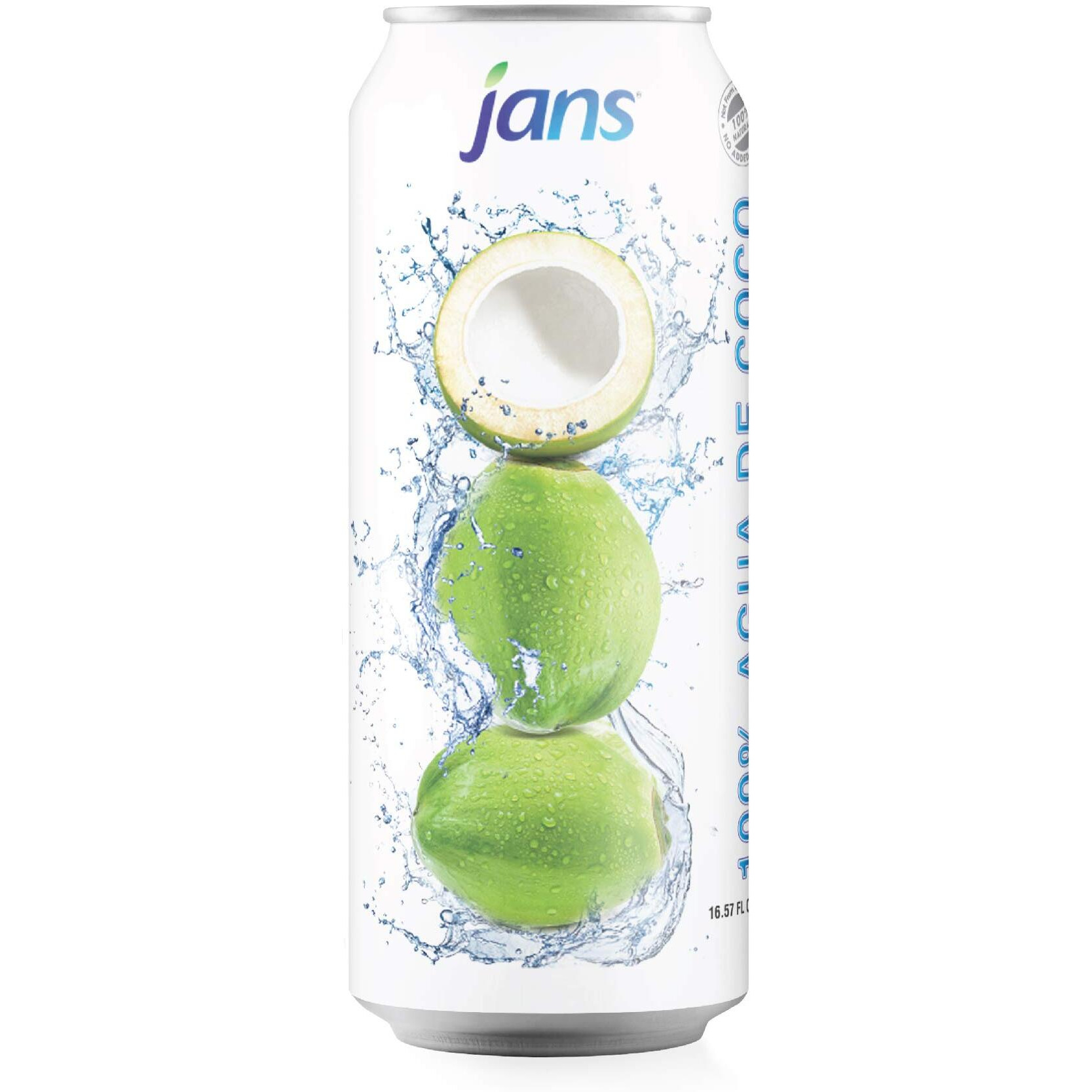 Jans 100% Pure Coconut Water Can With Coconut Pulp - Pure, Aqua De Coco, Unsweetened Coconut Water | Not From Concentrate | Non-Gmo | Refreshing Taste Of The Tropics | 16.57 Fl Oz Per Can (Pack Of 12)
