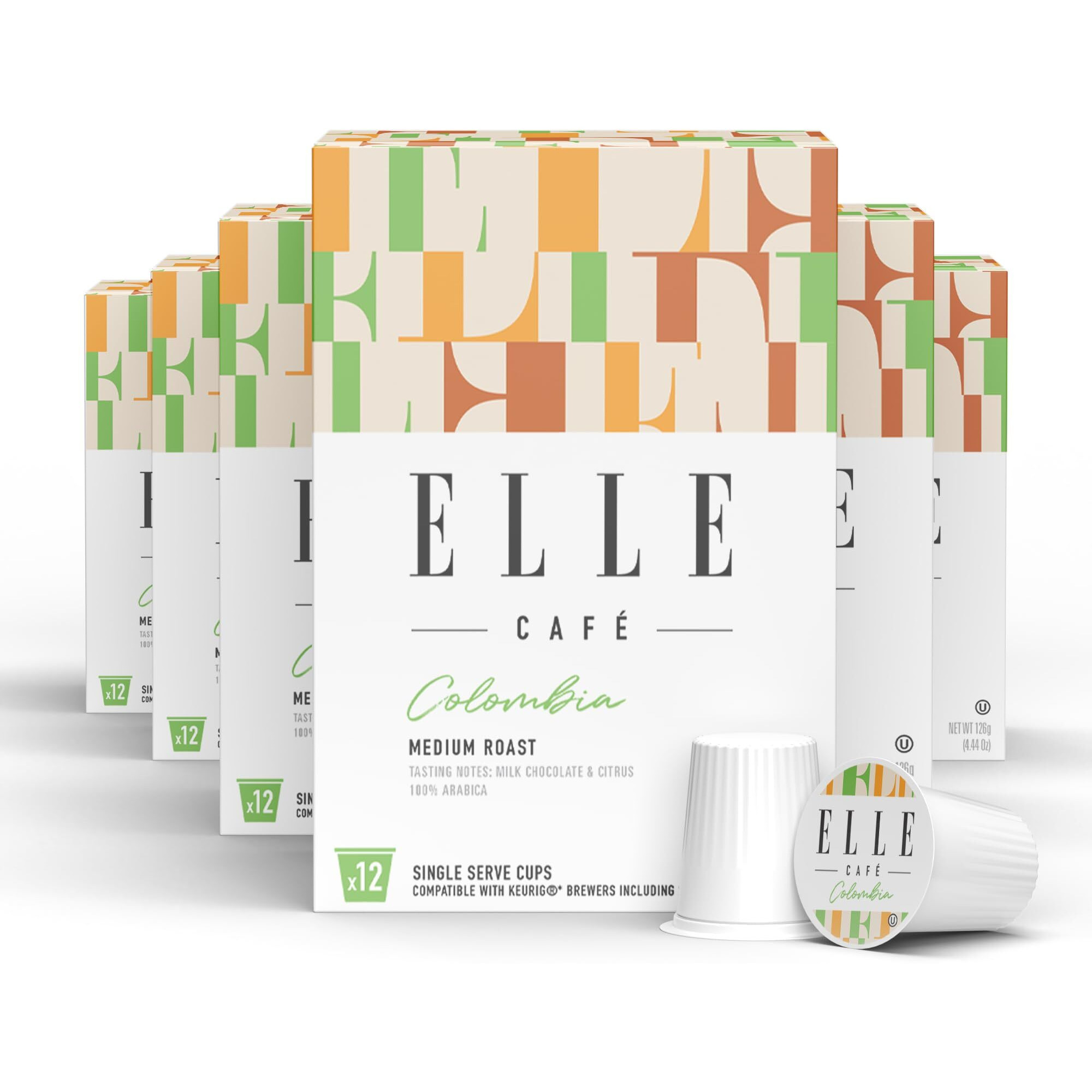 Elle Caf   Colombian K-Cup Coffee Pods - 72 Count - 100% Arabica Coffee, Flavor Medium Roast - Single-Serve Coffee Pods, Compatible With Keurig Coffee Machines