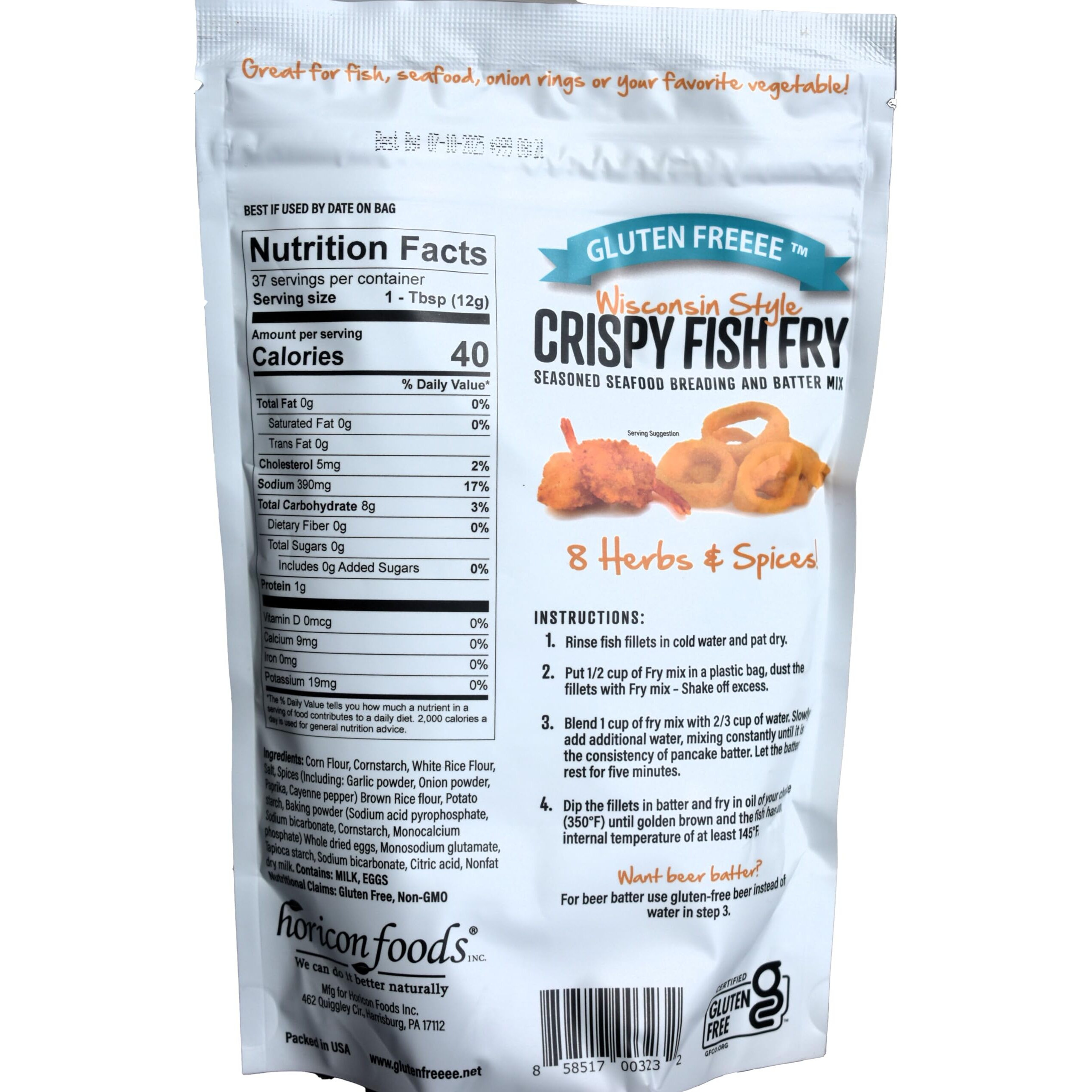 Glutenfreeee Gluten Free Seasoned Breading Mix, Wisconsin Style Crispy Fish Fry, 16 Ounce - Tastes Great, 8 Herbs And Spices, Great Fish Sticks, Sandwiches, Shrimp, Celiac Friendly