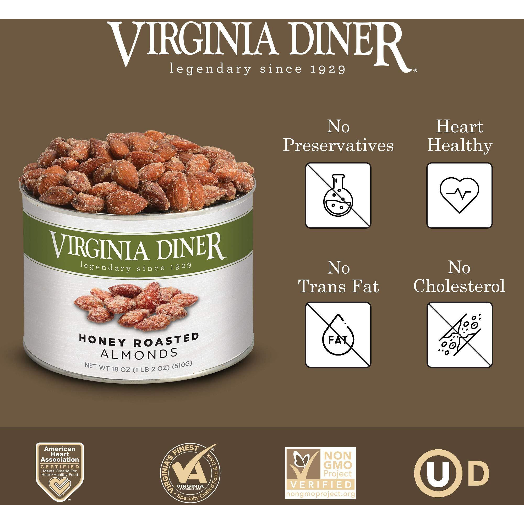 Virginia Diner - Gourmet Natural Honey Roasted Almonds, 18 Ounce Tin