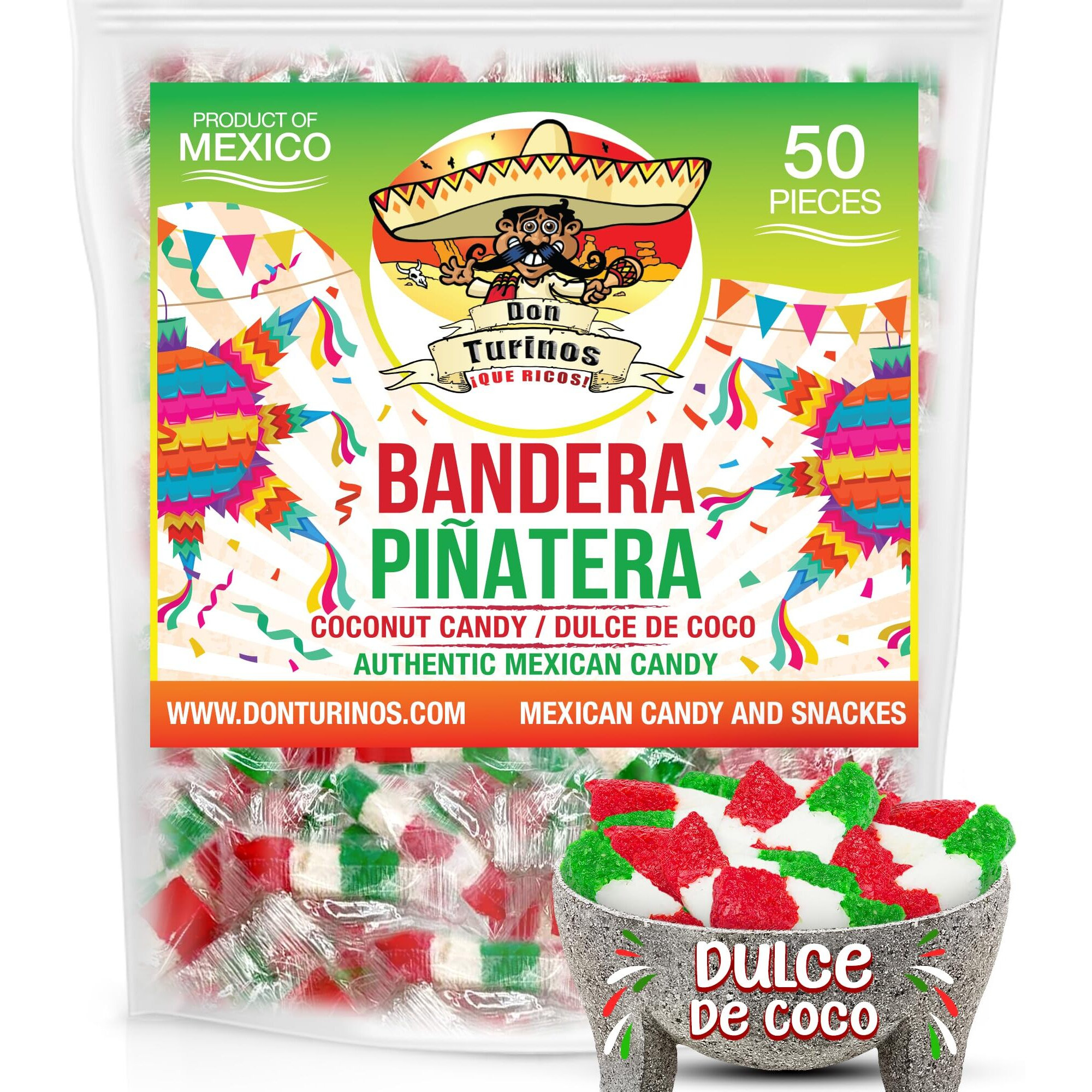 Mexican Coconut Candy 1 Pound Fiesta Pack - Authentic Dulce De Coco Banderitas Pinatera For A Sweet And Colorful Experience By Don Turinos