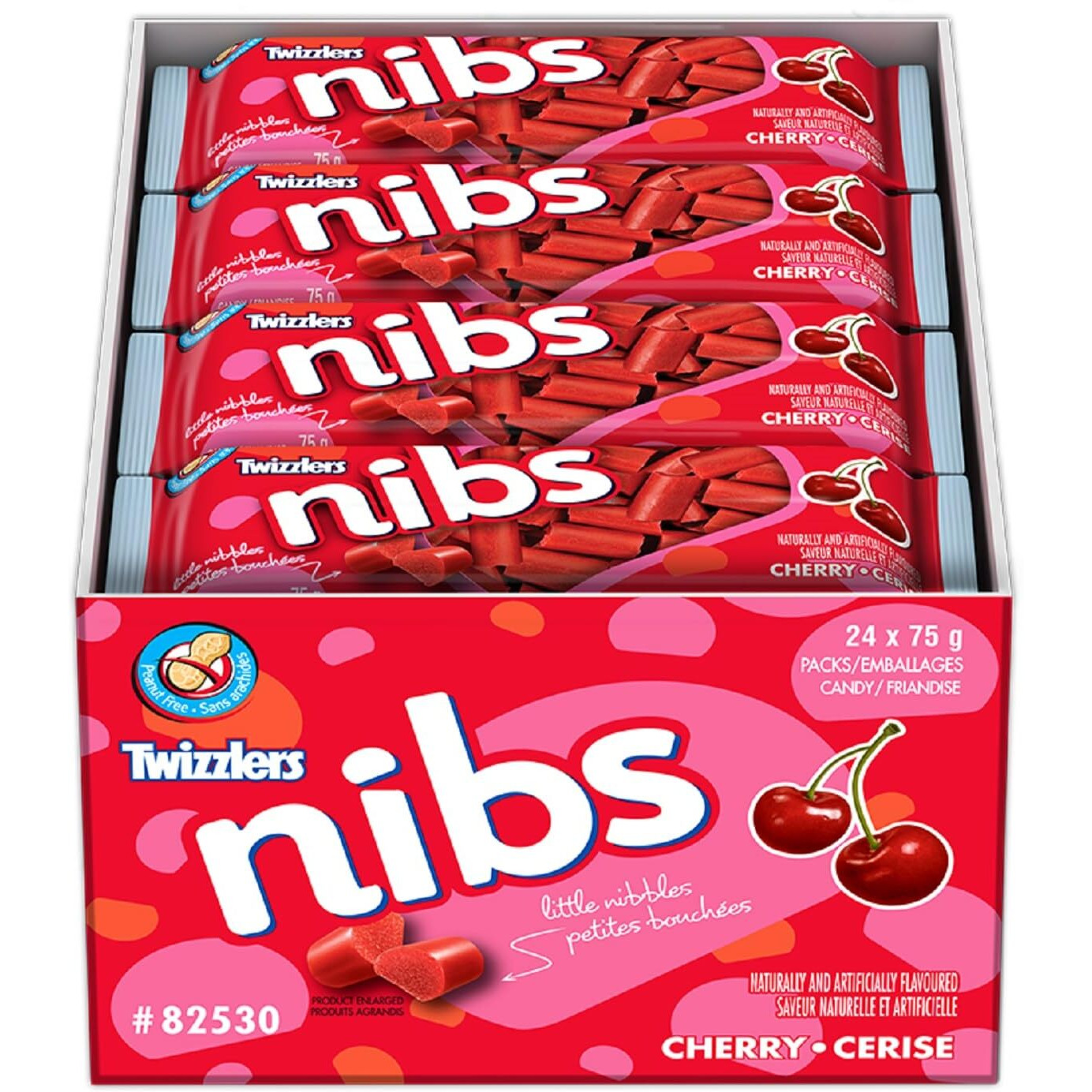 Twizzlers Licorice, Cherry Nibs, 24Pk/75G/2.6 Oz. Bags, (Imported From Canada)