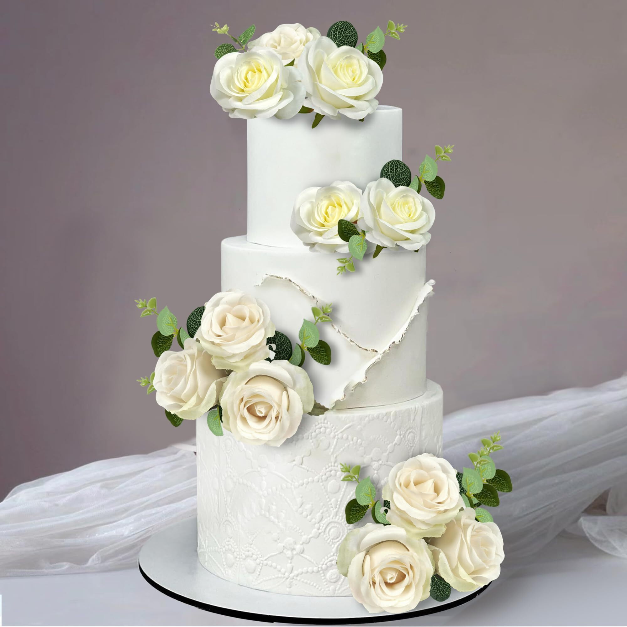 Flower Cake Toppers Boho Cake Toppers Artificial White Rose Eucalyptus Cake Decorations For Girl Women Birthday Baby Shower Wedding Valentine's Day Celebration Boho Party Supplies (Style 7)