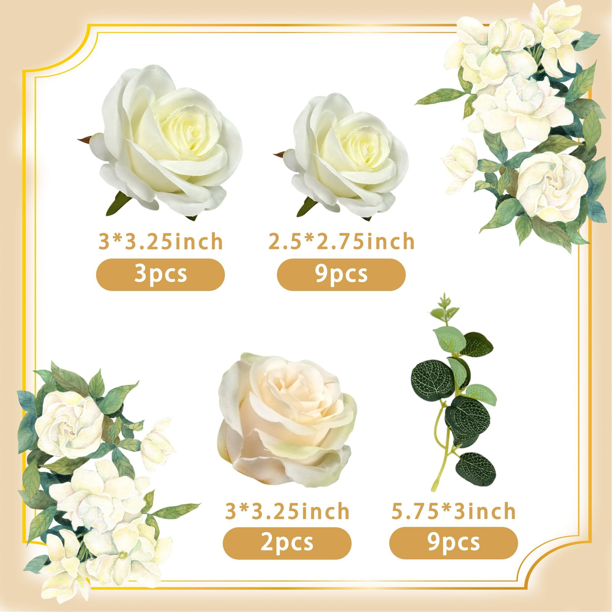 Flower Cake Toppers Boho Cake Toppers Artificial White Rose Eucalyptus Cake Decorations For Girl Women Birthday Baby Shower Wedding Valentine's Day Celebration Boho Party Supplies (Style 7)