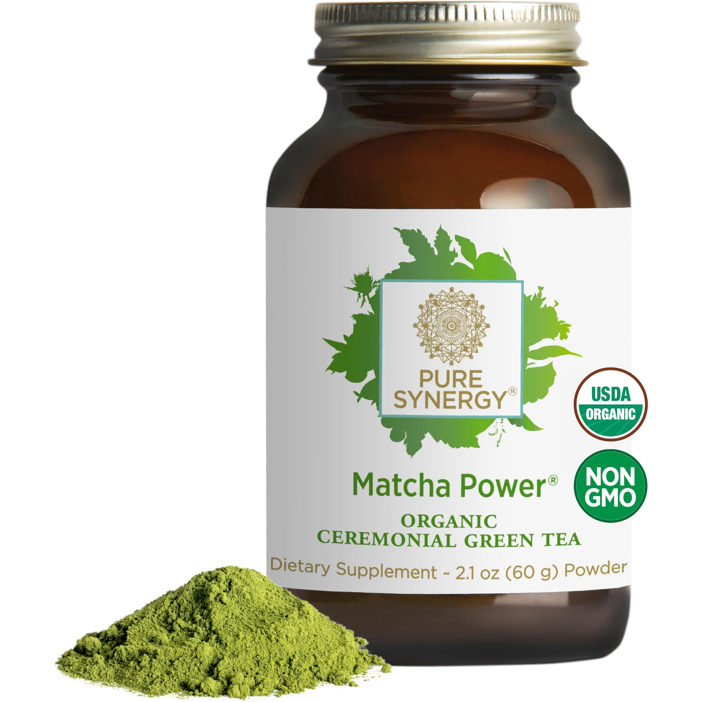 Pure Synergy Matcha Power | Organic Matcha Powder | Ceremonial Grade Japanese Matcha Green Tea Powder | For Enhanced Energy & Alertness (2.1 Oz Powder)