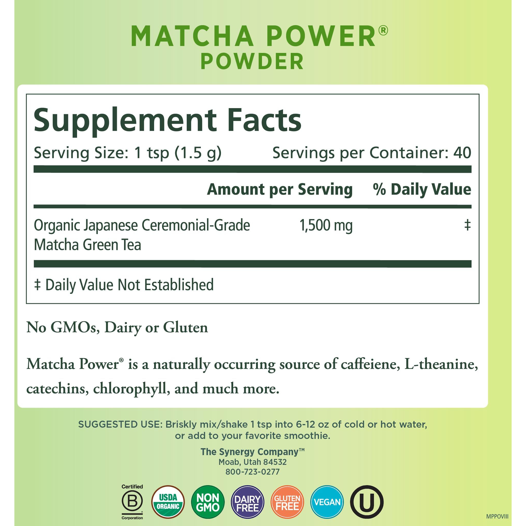 Pure Synergy Matcha Power | Organic Matcha Powder | Ceremonial Grade Japanese Matcha Green Tea Powder | For Enhanced Energy & Alertness (2.1 Oz Powder)