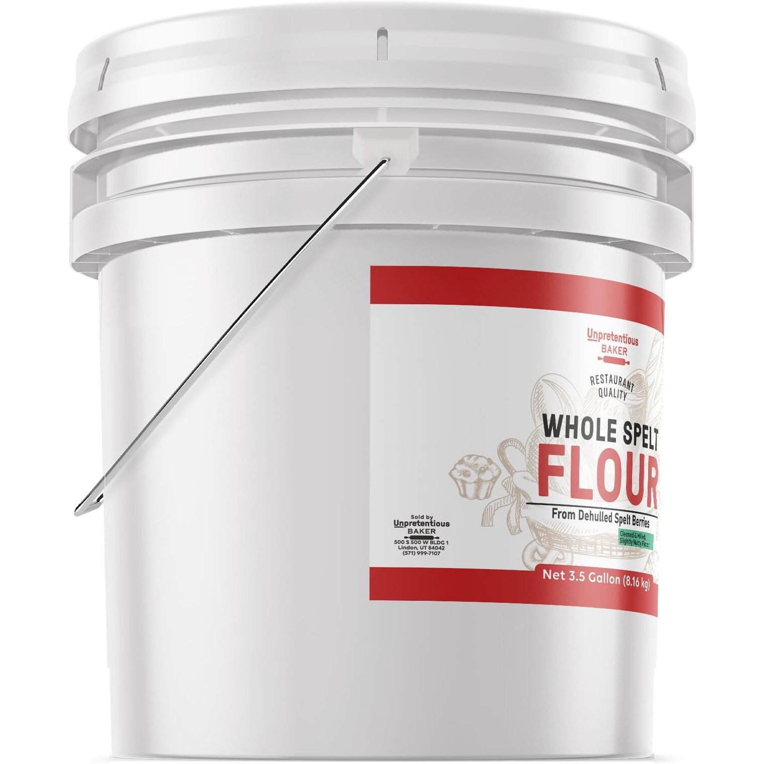 Unpretentious Whole Spelt Flour, 3.5 Gallon Bucket, Light & Airy Flour, From Dehulled Spelt Berries