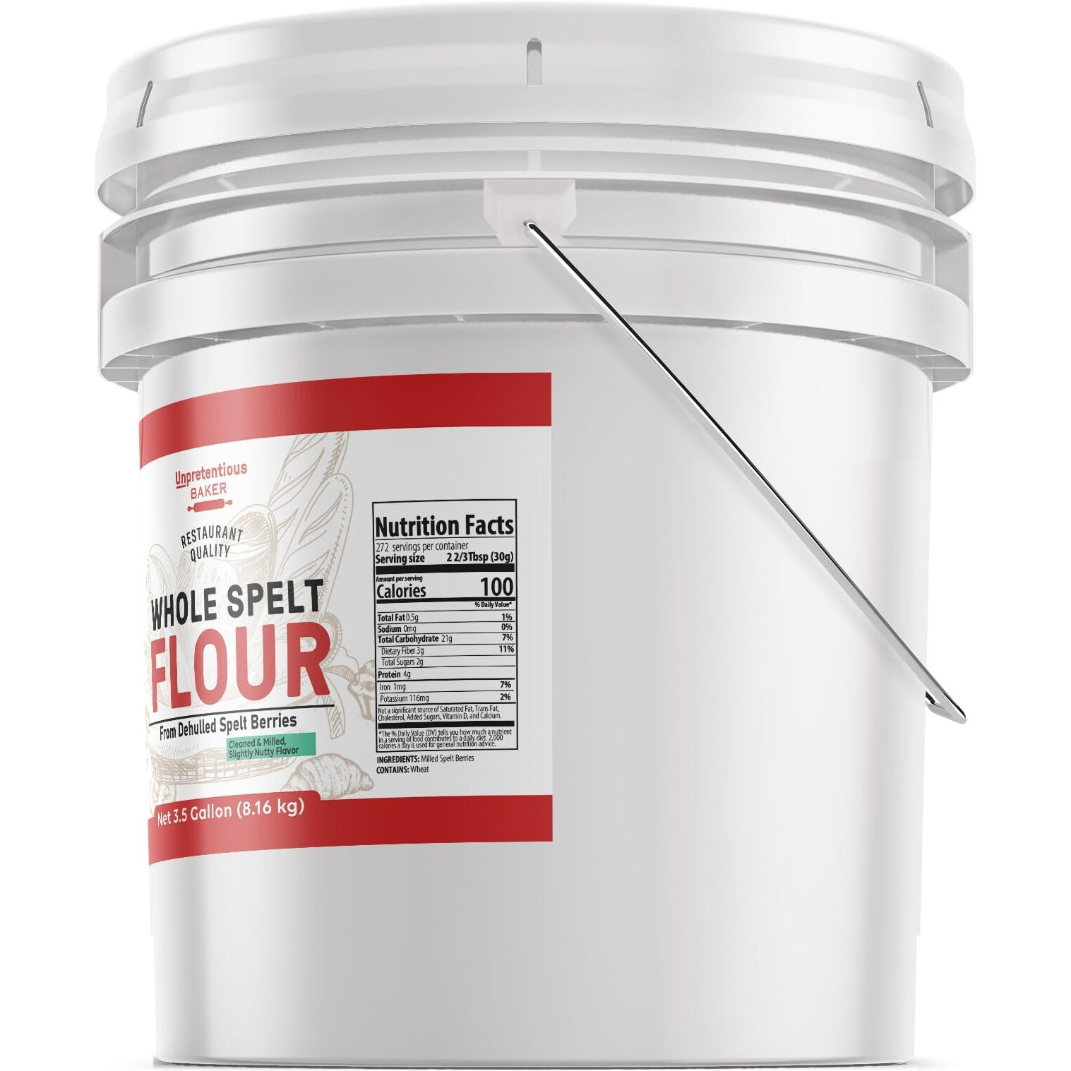 Unpretentious Whole Spelt Flour, 3.5 Gallon Bucket, Light & Airy Flour, From Dehulled Spelt Berries