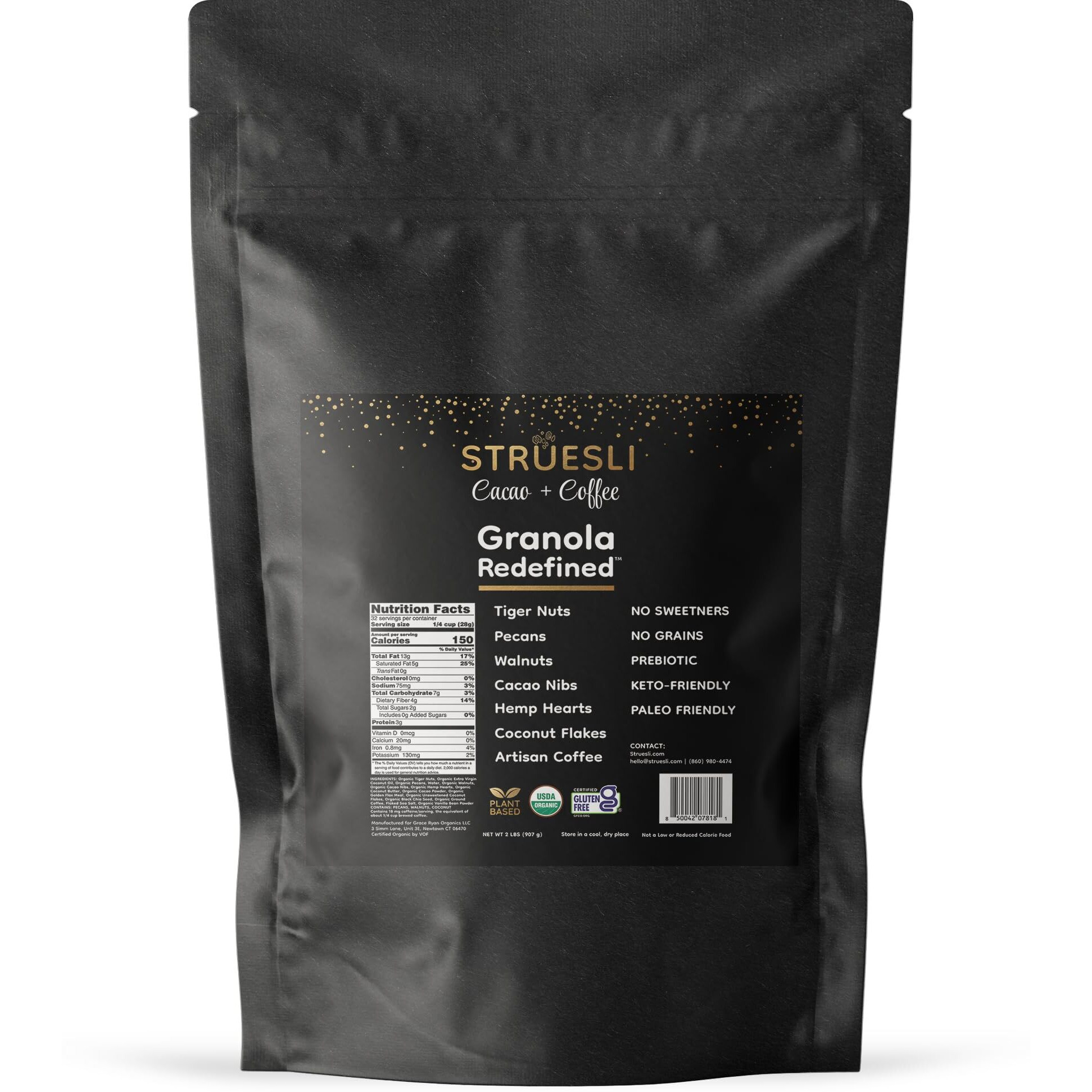 Struesli - Organic Cacao + Coffee Granola Redefined | No Added Sweeteners, No Grains | Keto & Paleo Friendly | Gluten-Free, Grain-Free, Sugar-Free | Healthy Adult Snack | High-Fiber, Nutrient-Rich, Satisfying Crunch