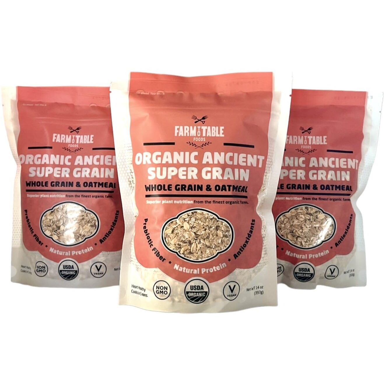 Farm To Table Foods Organic Ancient Super Grain Whole Grain & Oatmeal - 3 - 14 Oz. Bags